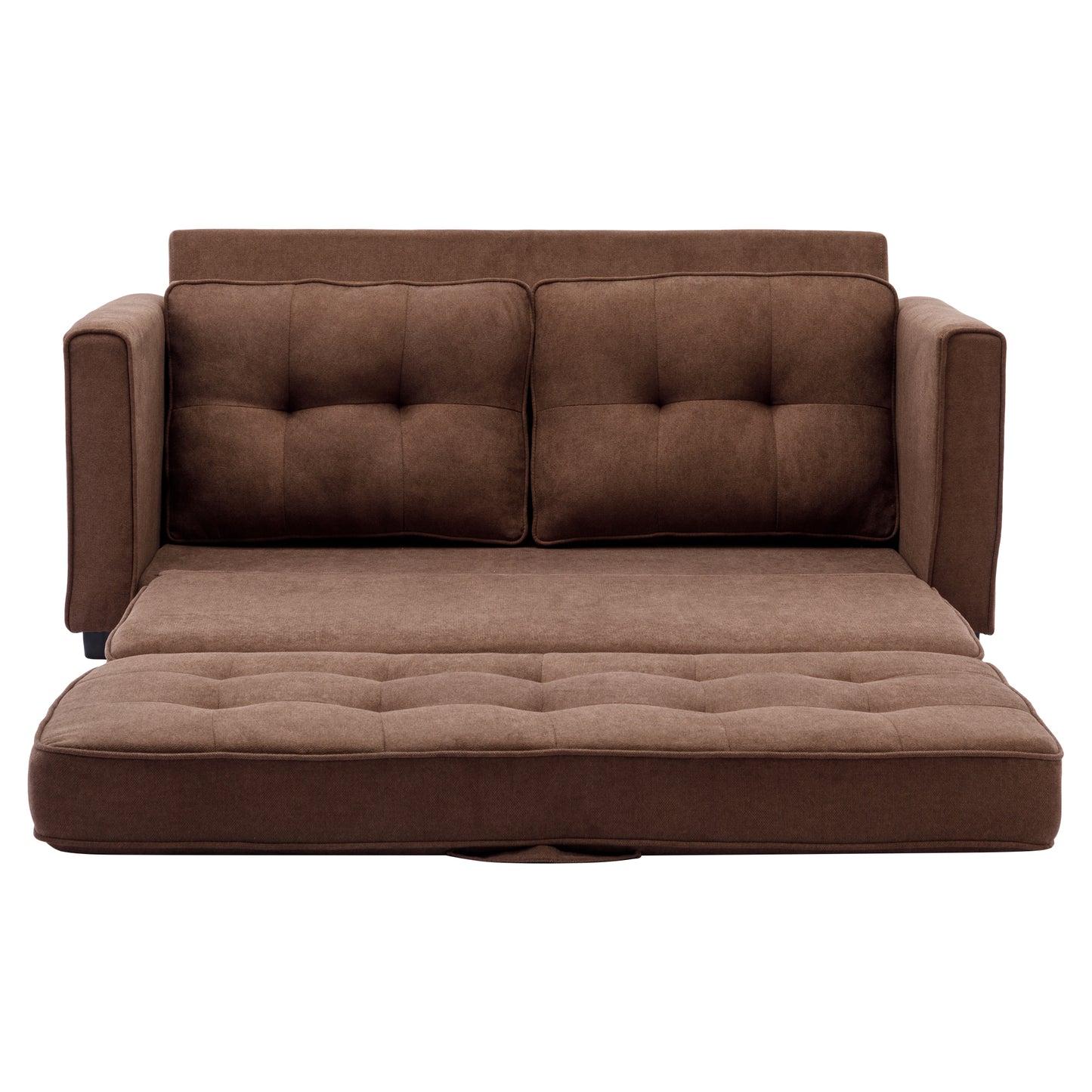 59.4 Pull-Out Loveseat Sofa Bed with Side Pocket, Brown Chenille Upholstered Couch