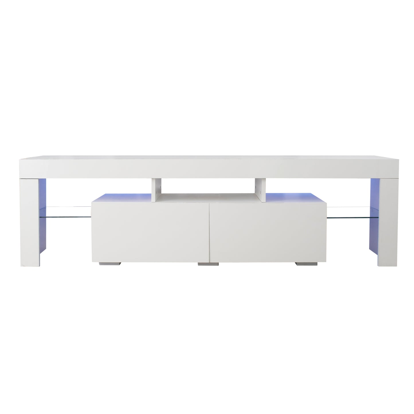 LED TV Stand with Remote Controlled Lights in Modern White, 20 Color Options