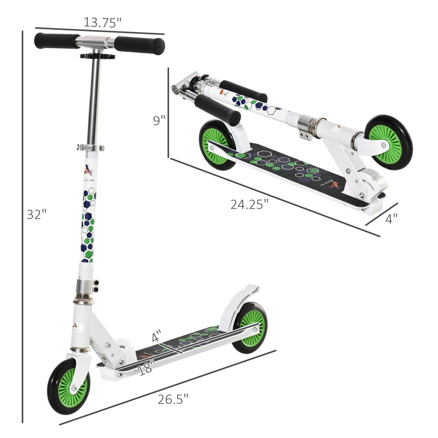 Adjustable One-click Folding Kids Kick Scooter for Boys and Girls - White