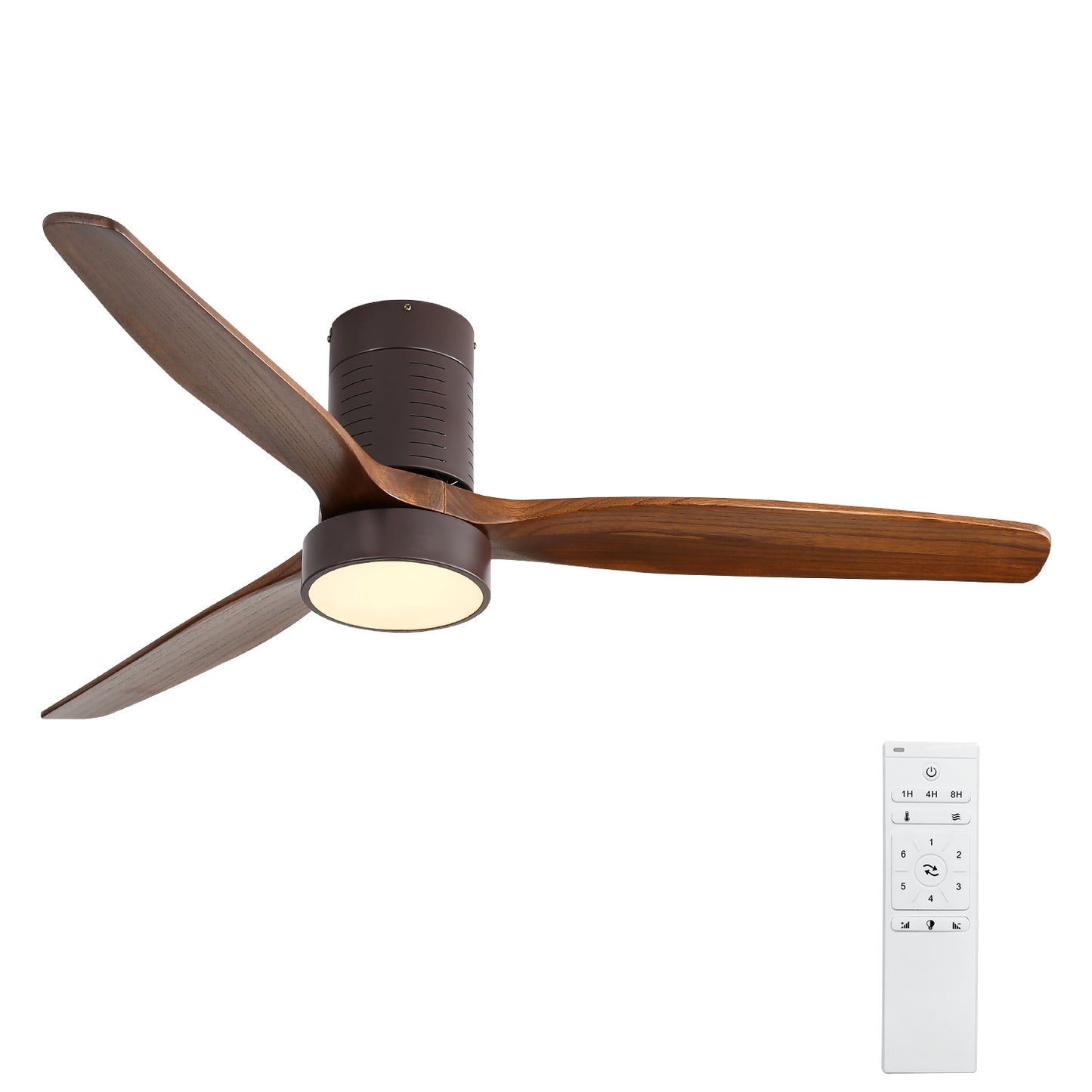 52 Inch Modern Wooden Ceiling Fan with LED Light and Remote Control