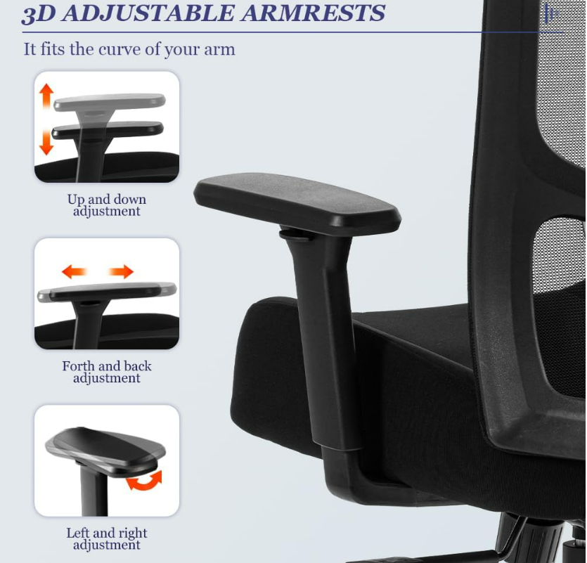 Swivel Ergonomic Office Mesh Chair Intensive Use Big & Tall 500lbs Swivel Office Chair Conference Modern Executive Computer 3D Armrests Mesh Chair