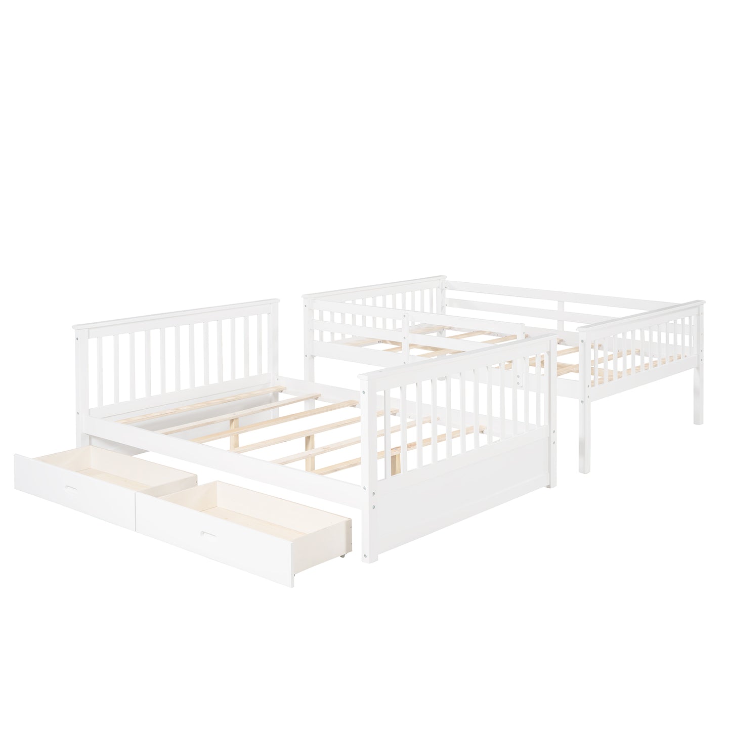 White Full-Over-Full Bunk Bed with Ladders and Two Underbed Drawers