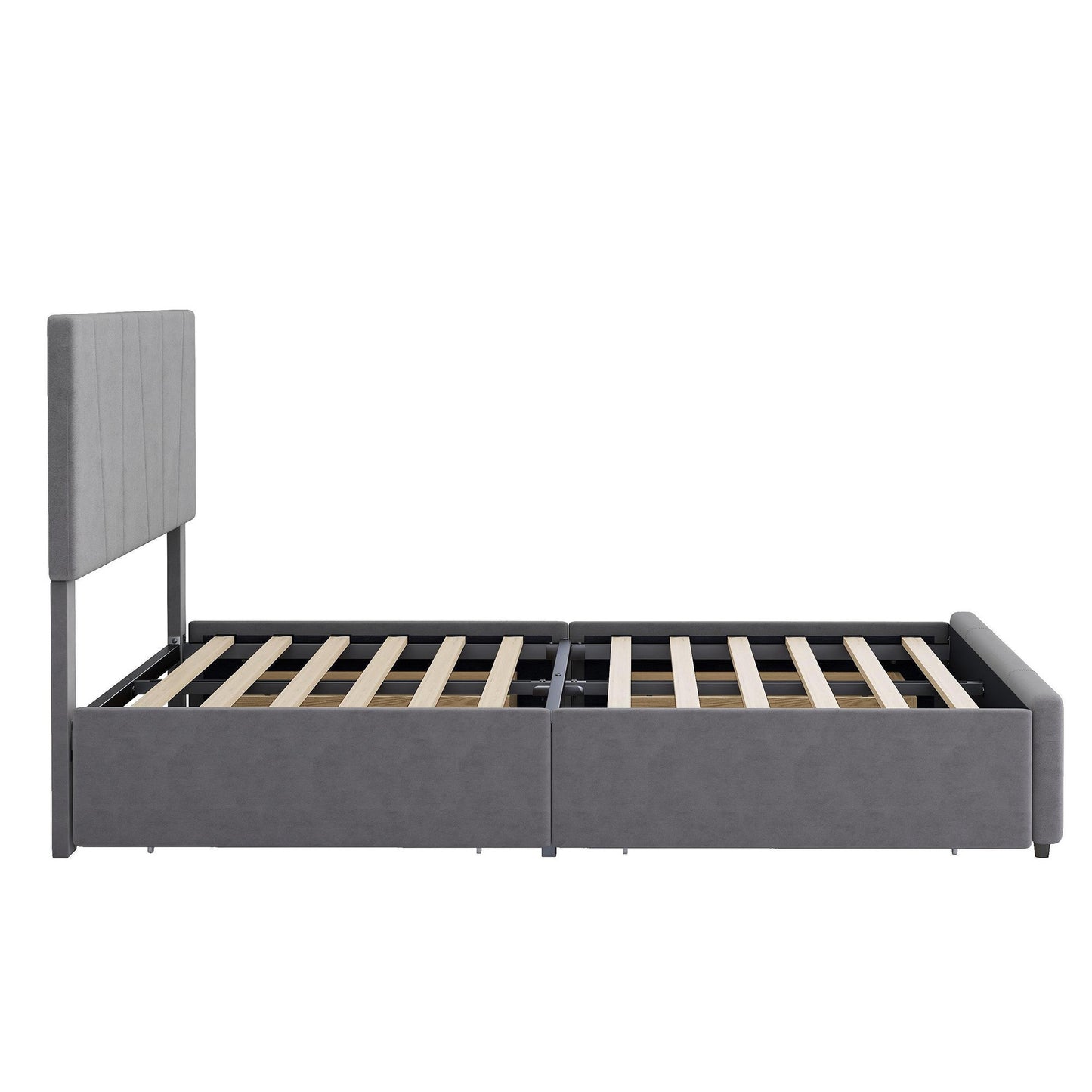 Full Size Upholstery Platform Bed with Four Drawers on Two Sides, Adjustable Headboard, Grey(: WF291773EAA)