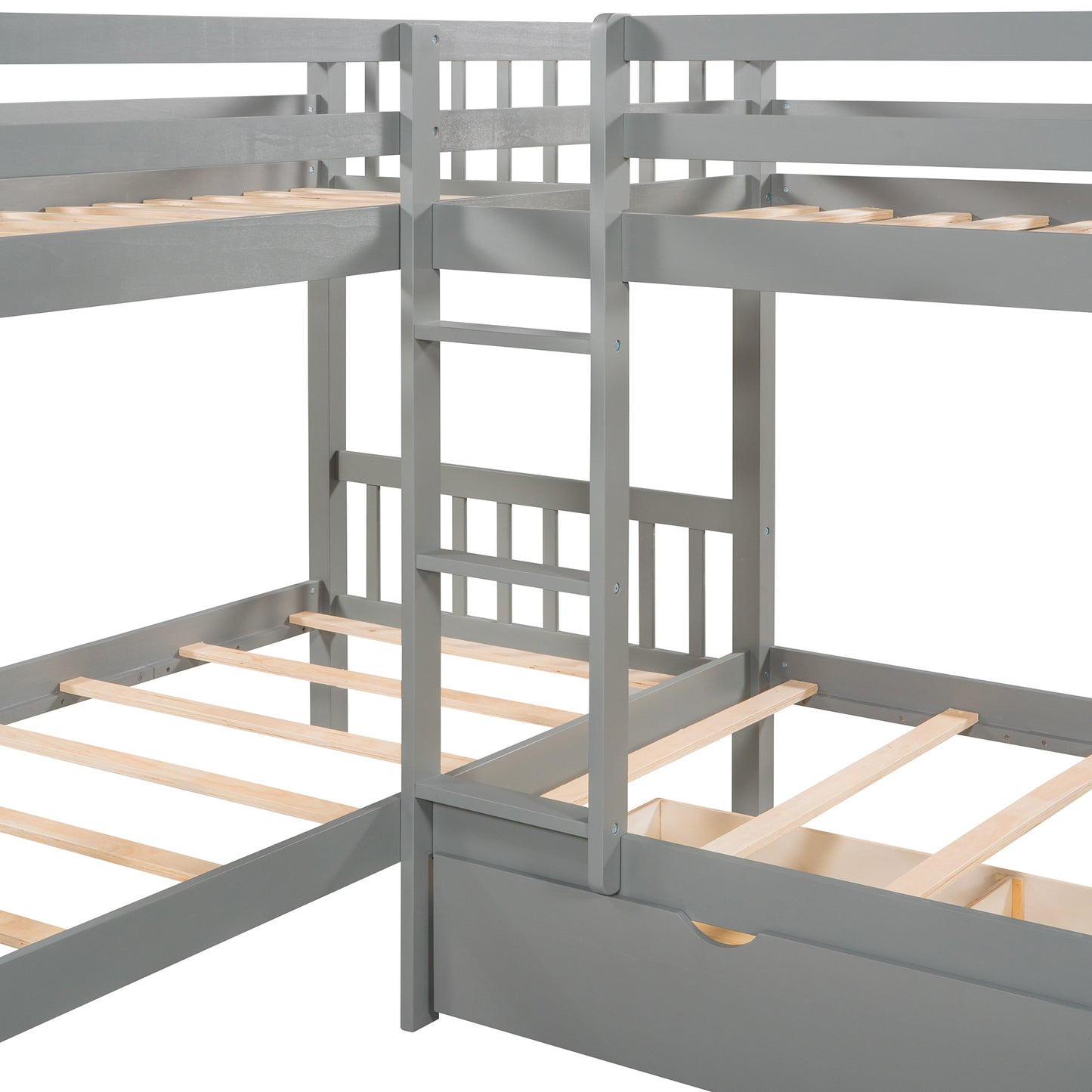 Gray Twin L-Shaped Bunk Bed with Storage Drawers for Space Optimization