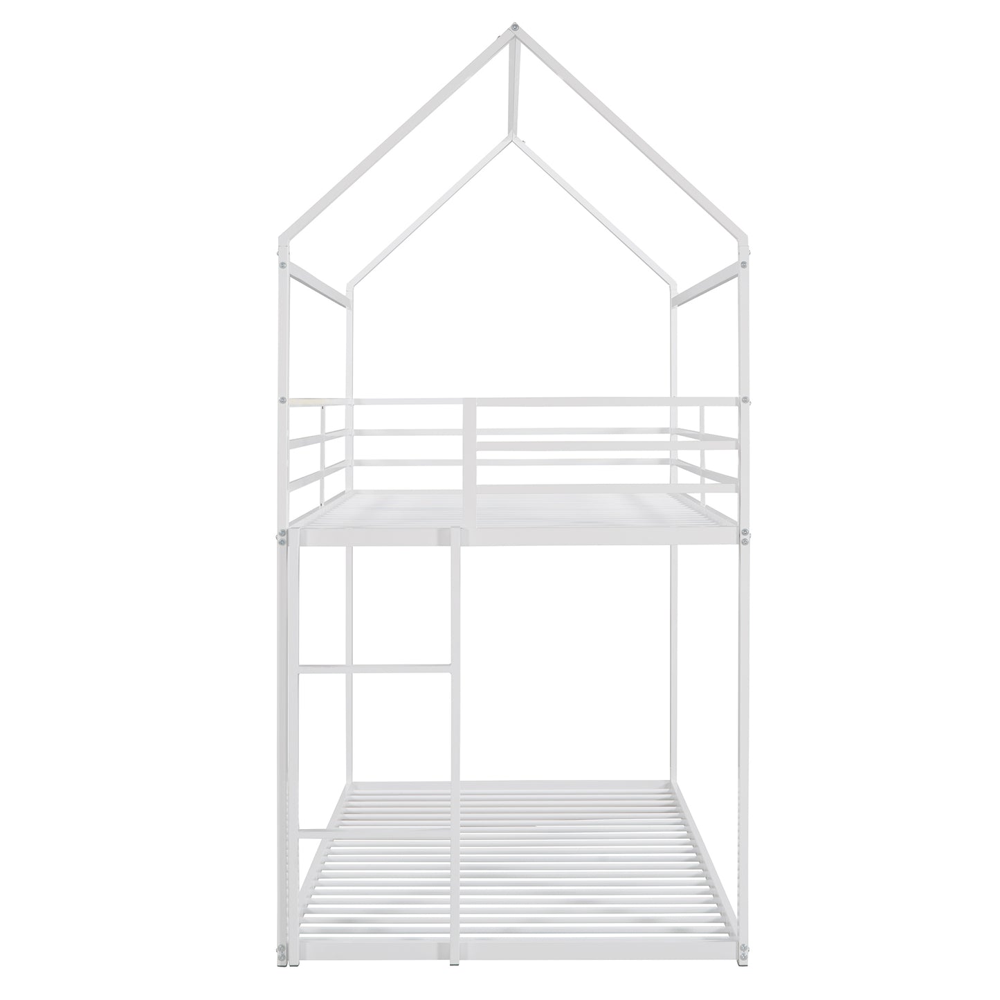 Kids' White Twin over Twin House Bunk Bed with Built-in Ladder