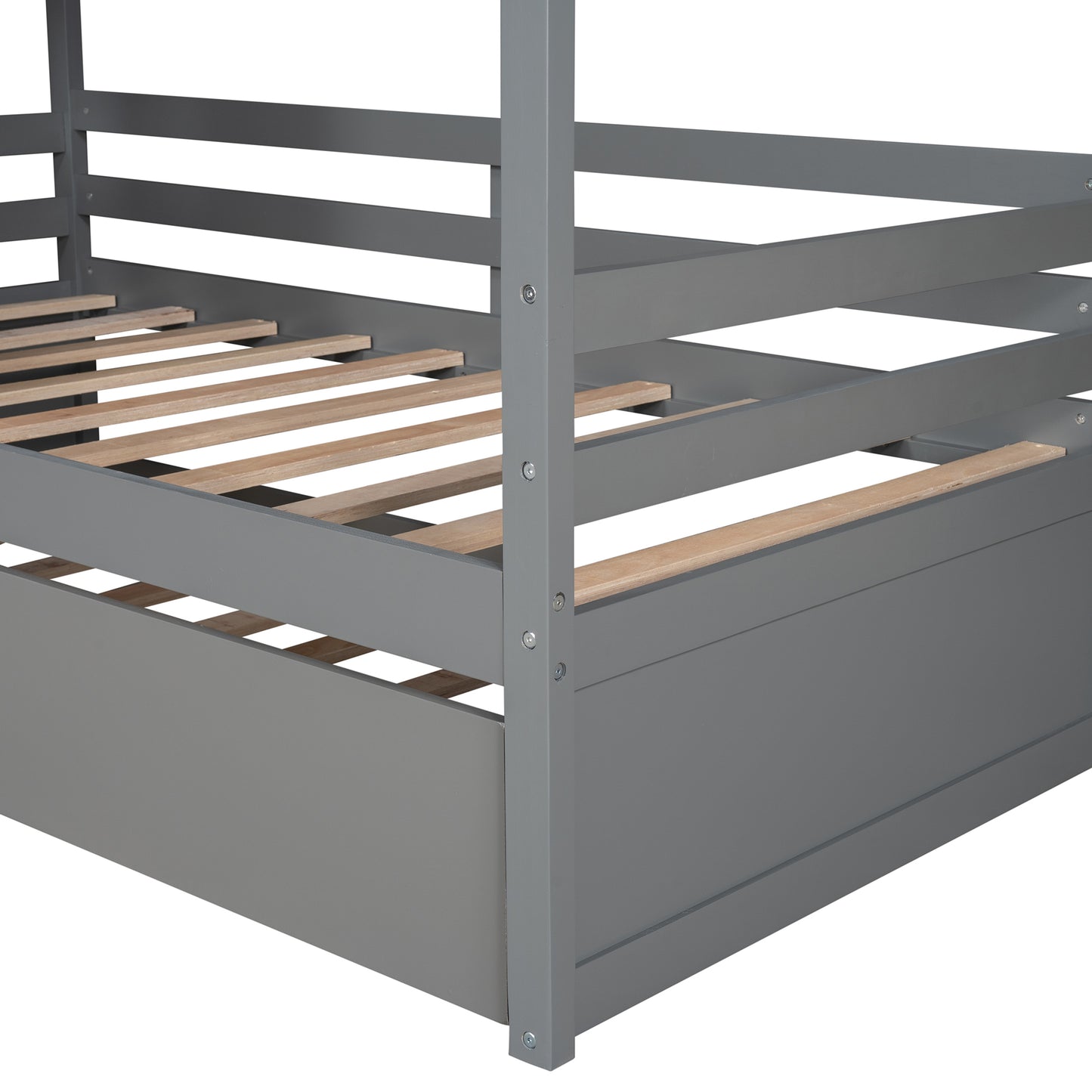 Twin Size House Bed Wood Bed with Twin Size Trundle ( Gray )