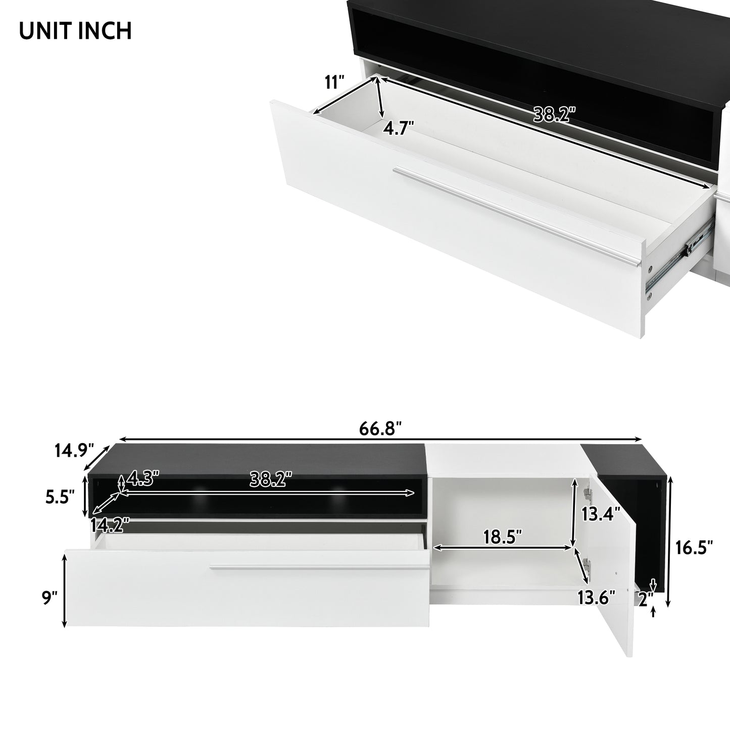 White Modern TV Stand with Two-Tone Design and Spacious Storage for TVs Up to 70