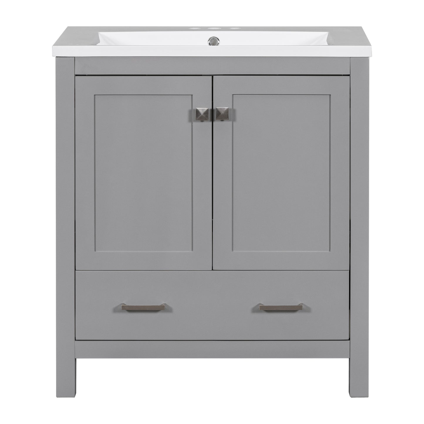 30" Grey Bathroom Vanity with Single Sink, Combo Cabinet Undermount Sink, Bathroom Storage Cabinet with 2 Doors and a Drawer, Soft Closing, Multifunctional Storage, Solid Wood Frame