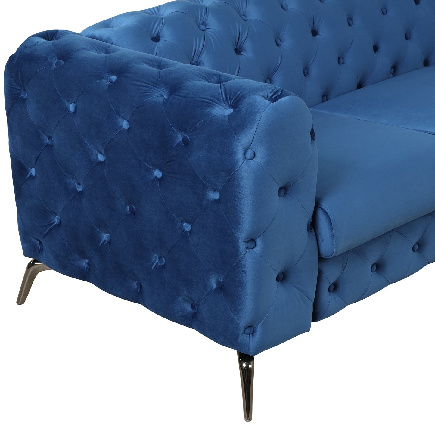 63 Blue Velvet Upholstered Modern Loveseat Sofa with Button Tufted Back