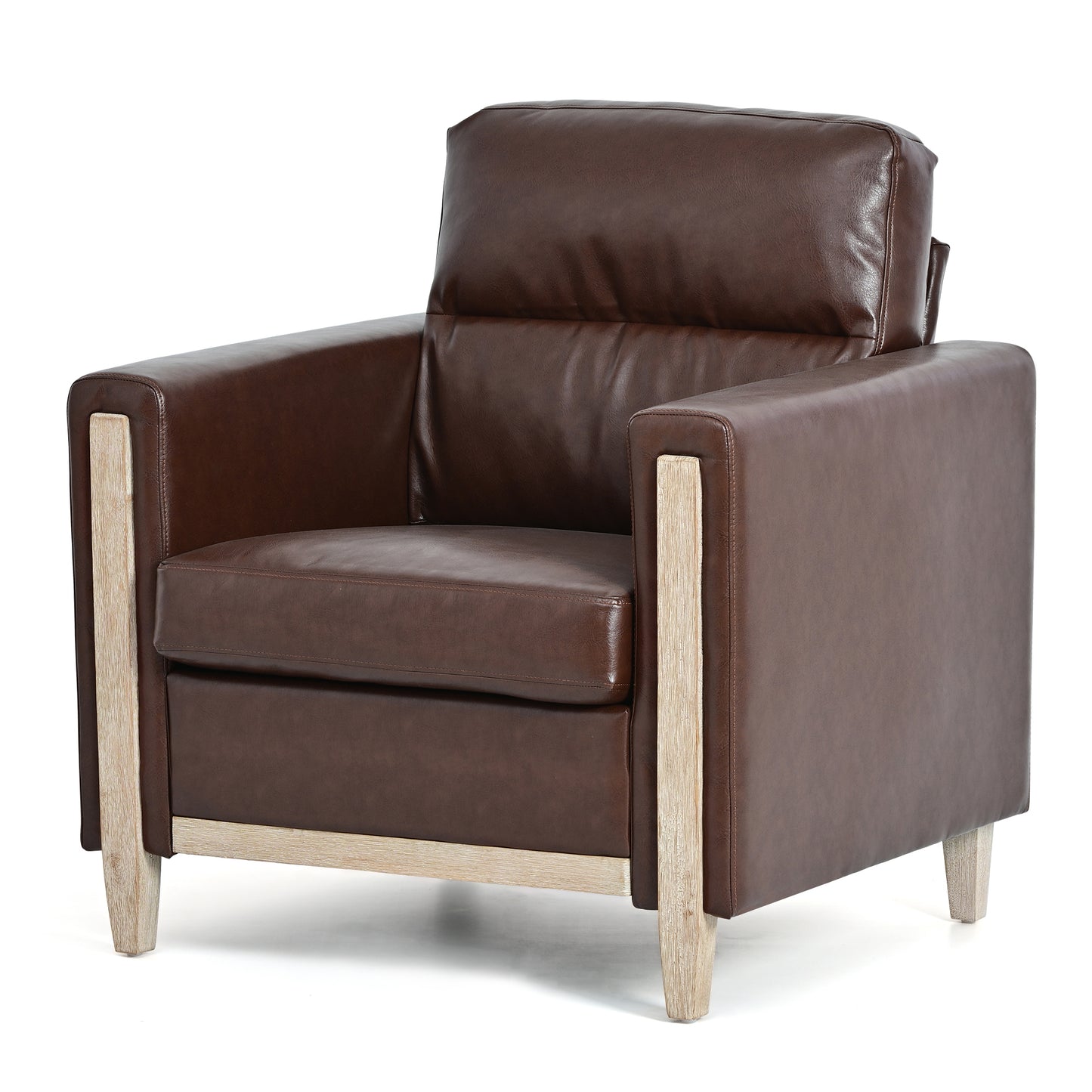 Single Seat Brown Sofa with Rubber Wood Legs