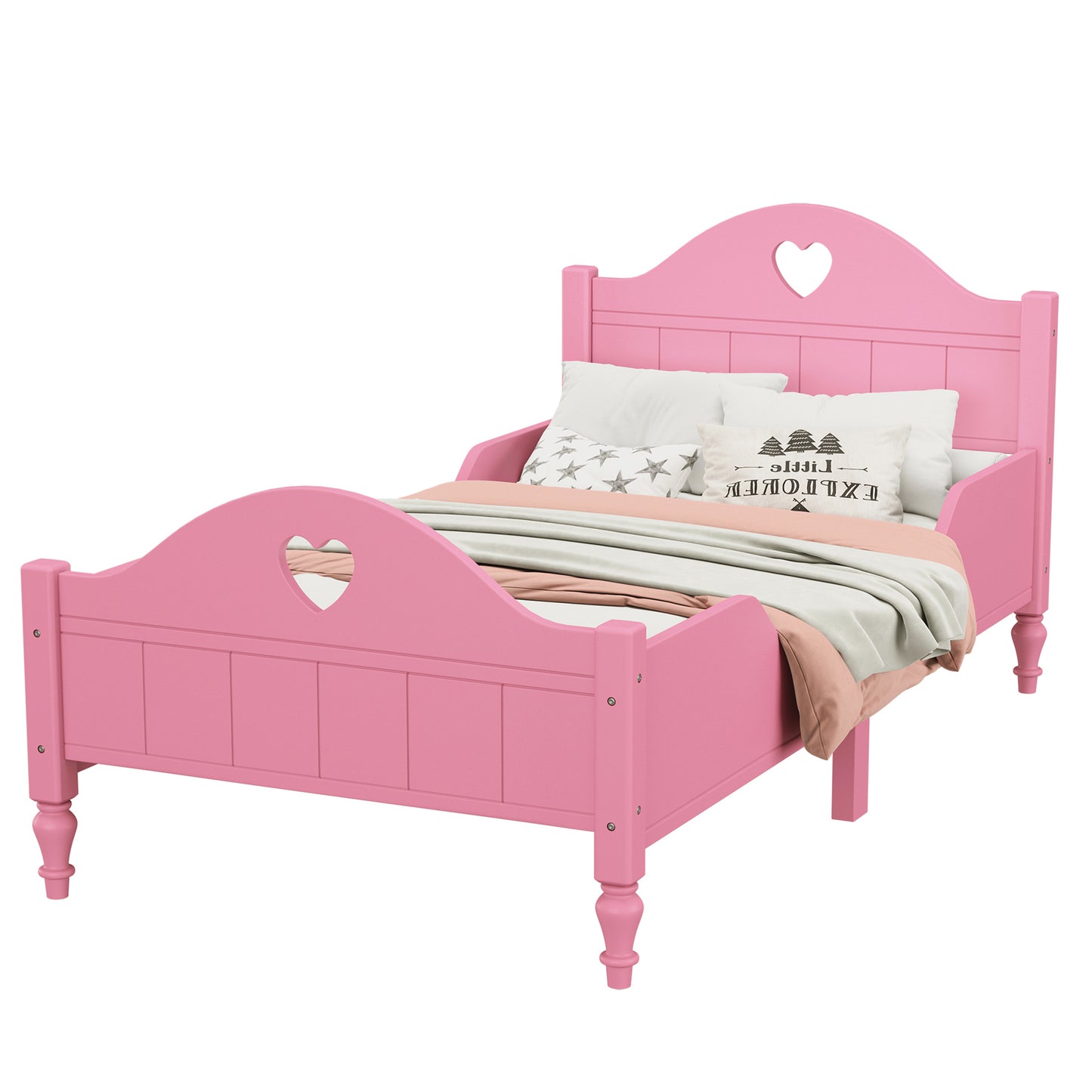 Macaron Twin Size Toddler Bed with Side Safety Rails and Headboard and Footboard,Light Pink