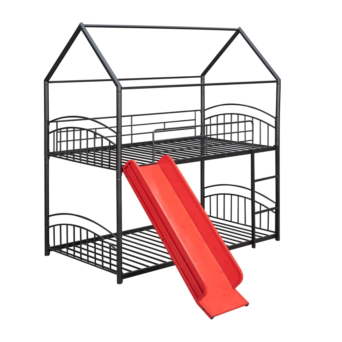 Whimsical Kids Slide Bunk Bed Twin Over Twin Black+Red