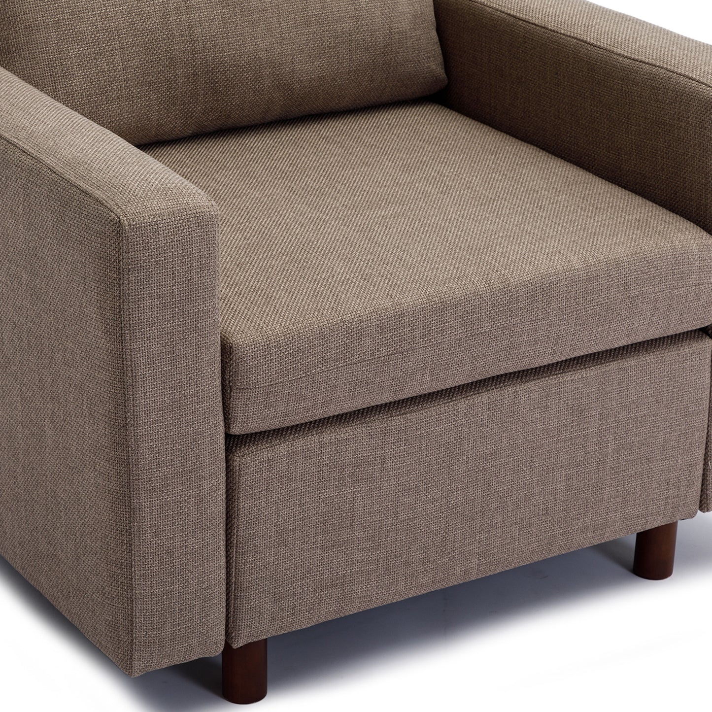 Single Seat Module Sofa Sectional Couch,Cushion Covers Non-removable and Non-Washable,Linen fabric and comfy cushion wood legs,Brown