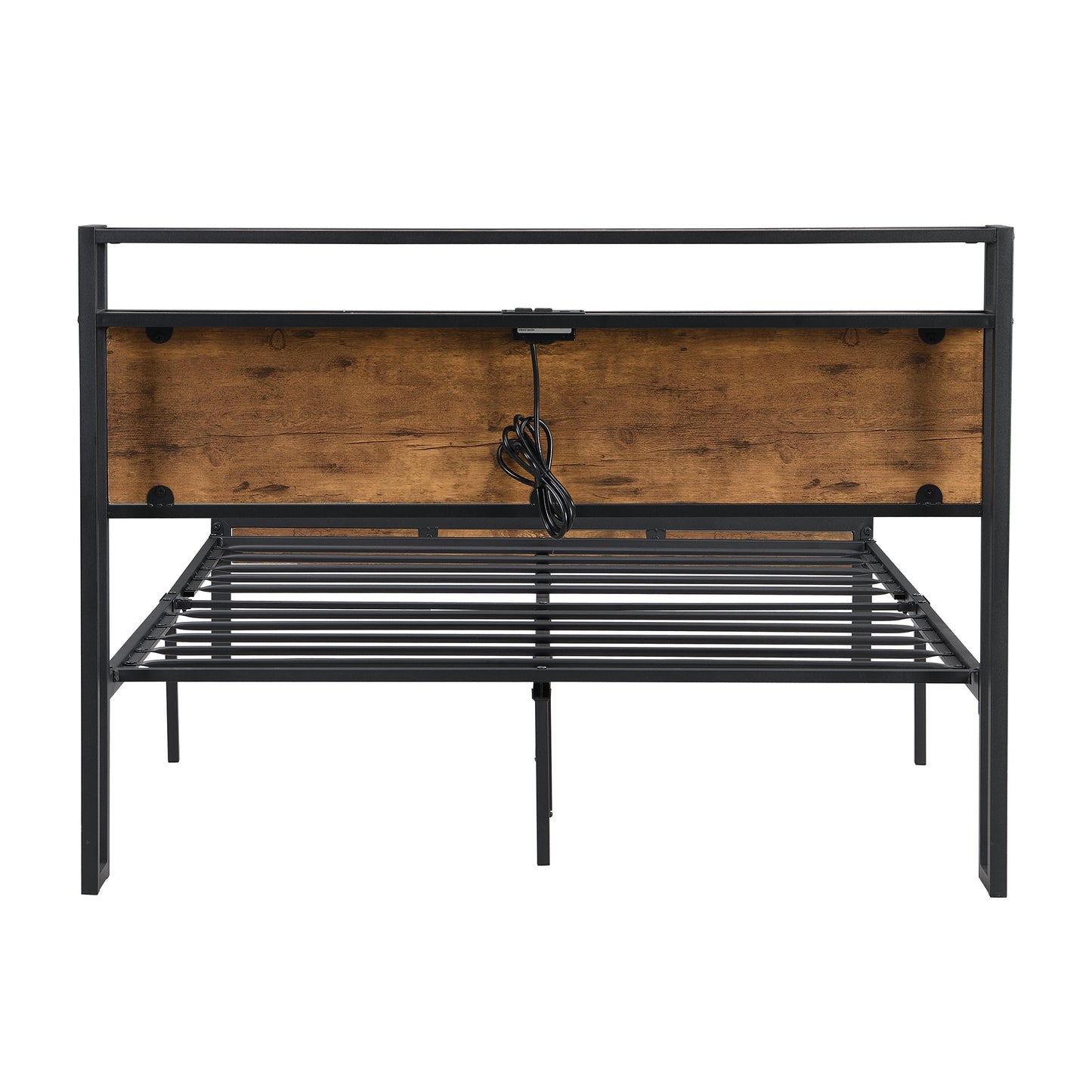 Full Size Metal Platform Bed Frame with Wooden Headboard and Footboard with USB LINER, No Box Spring Needed, Large Under Bed Storage, Easy Assemble