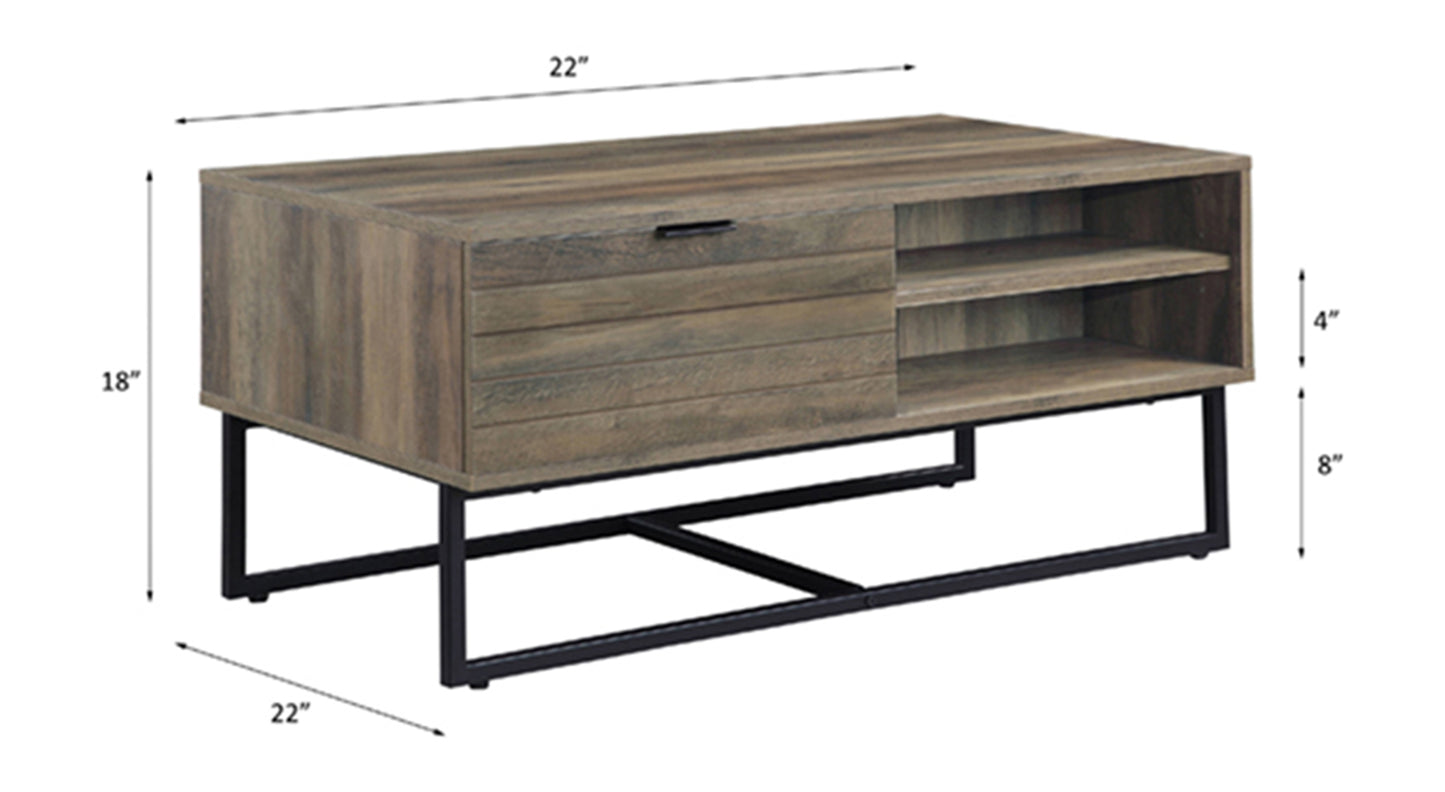 Rustic Oak Coffee Table with Black Accents and Industrial Metal Legs