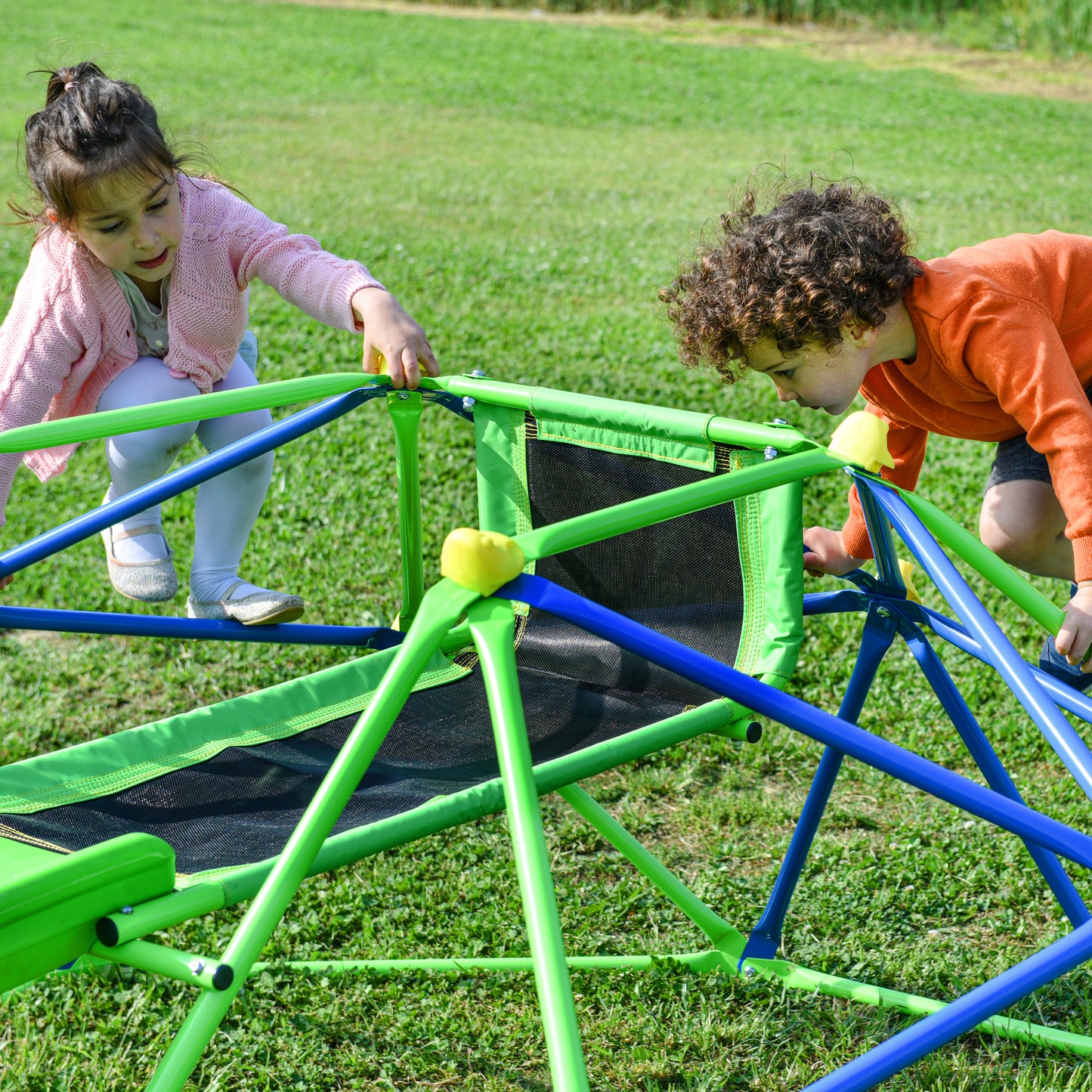 Kids Climbing Dome Jungle Gym with Wave Slide - Outdoor and Indoor Playground for Active Play