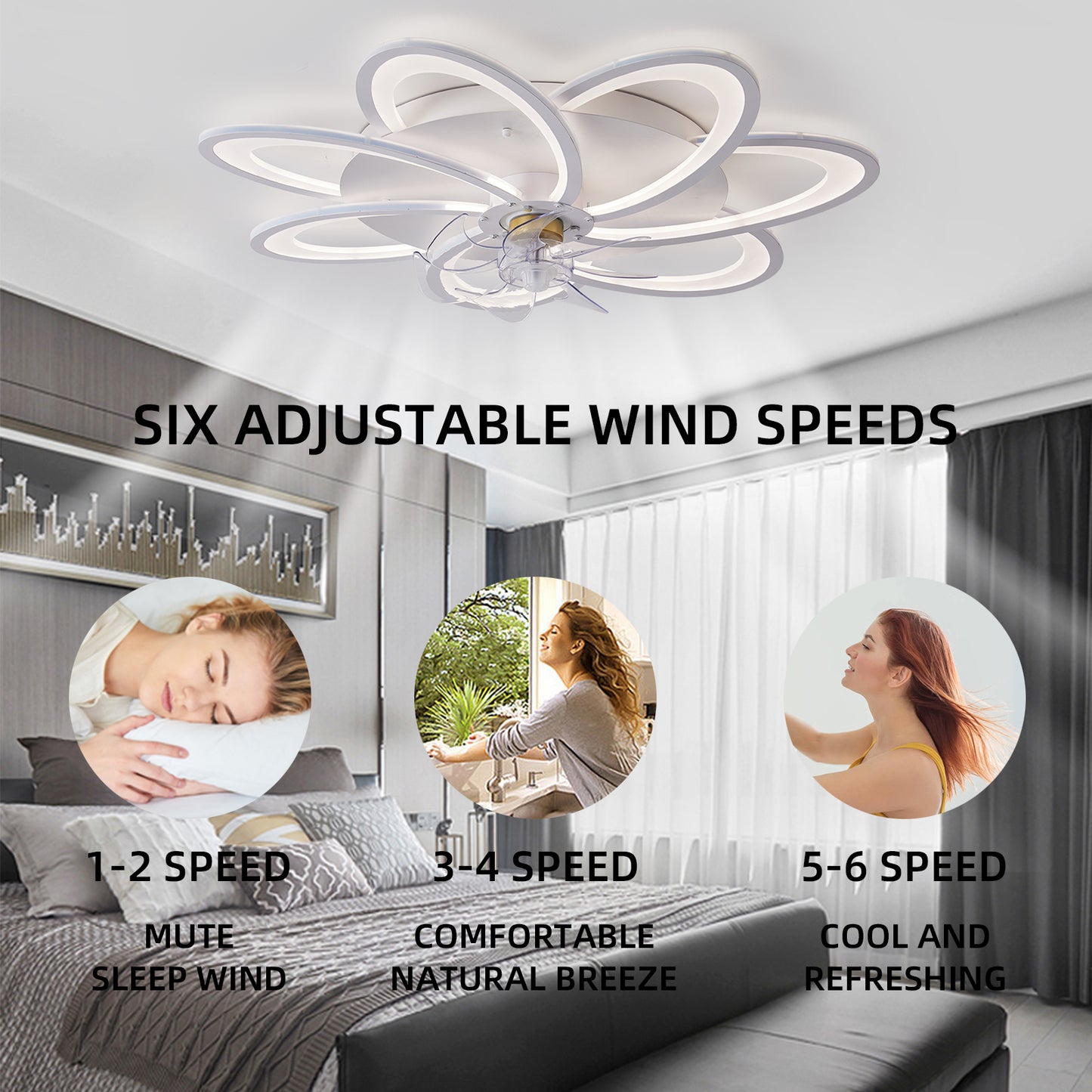 Adjustable 31-Inch Ceiling Fan with Remote Control and Dimmable LED Lights
