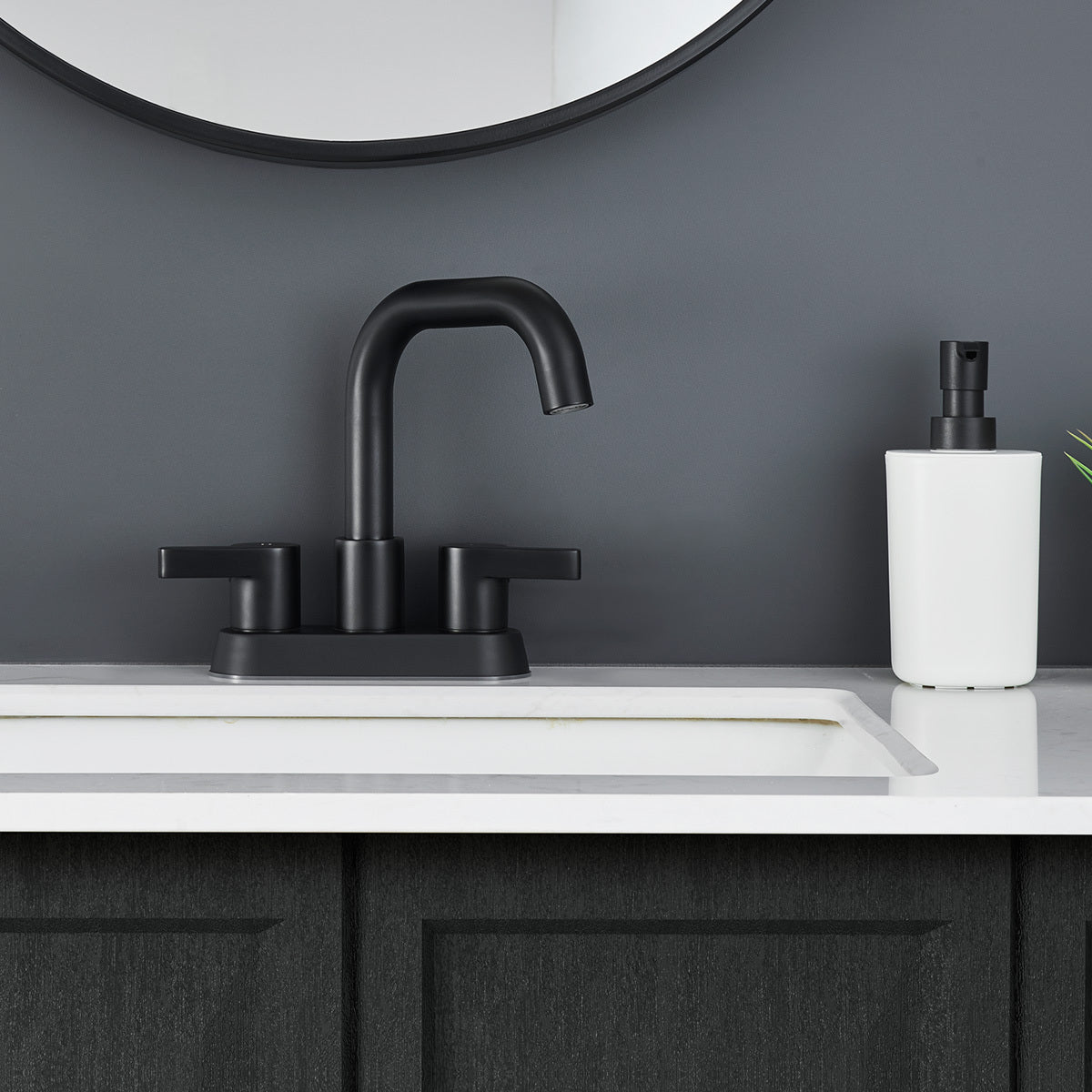 Matte Black Bathroom Faucet with 2 Handles and Pop Up Drain