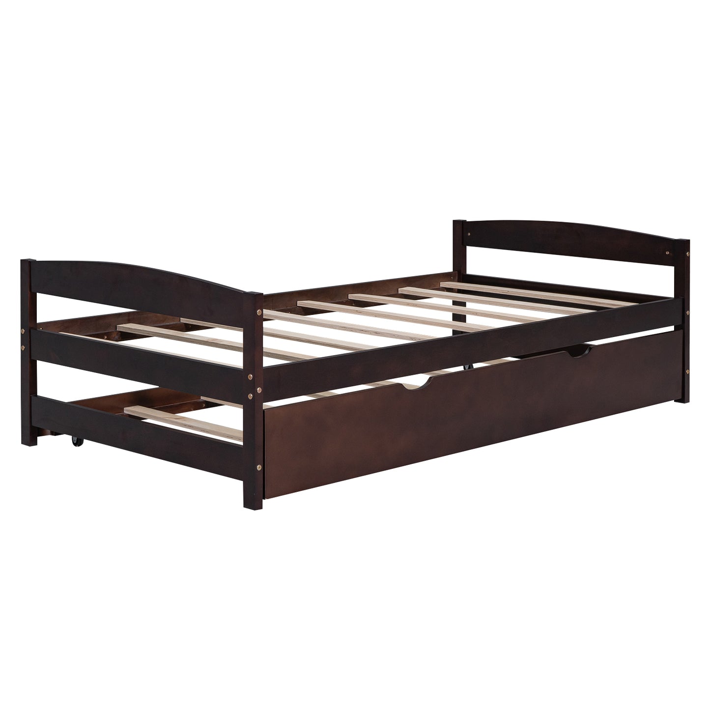 Twin Size Platform Bed with Twin Size Trundle, Espresso(Expected Arrival Time: 1.7)