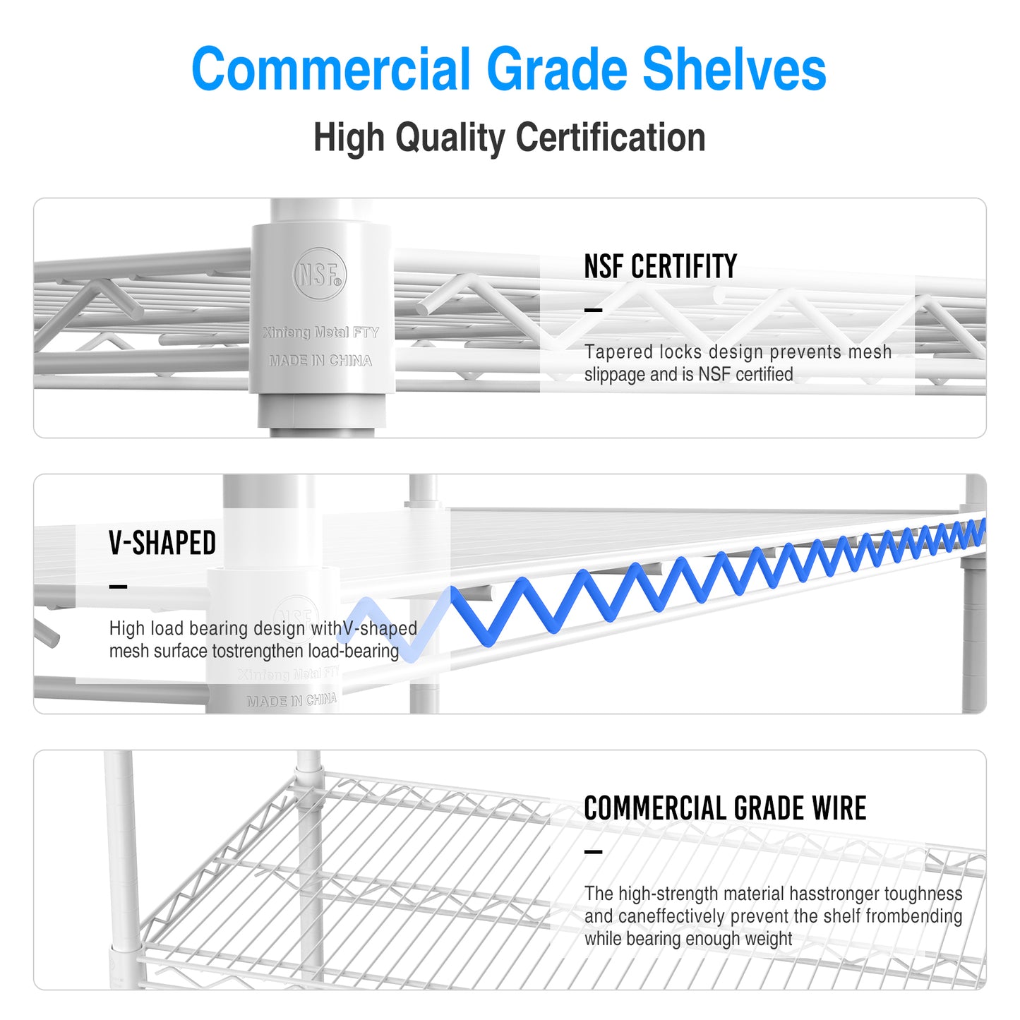 6 Tier Wire Shelving Unit, 6000 LBS NSF Height Adjustable Metal Garage Storage Shelves with Wheels, Heavy Duty Storage Wire Rack Metal Shelves - White - 204882