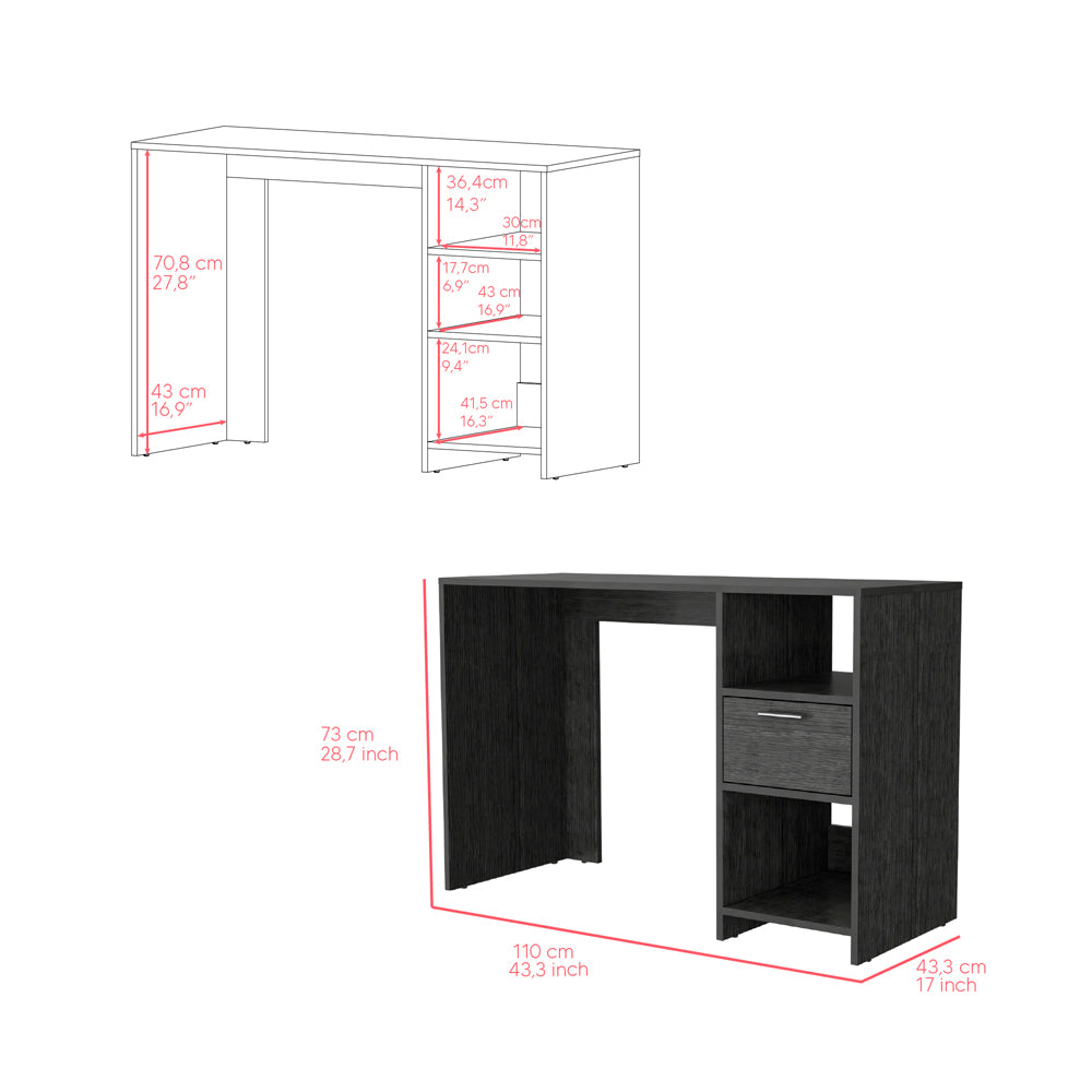 Odessa Smokey Oak Computer Desk with Single Drawer and Open Storage Cabinets