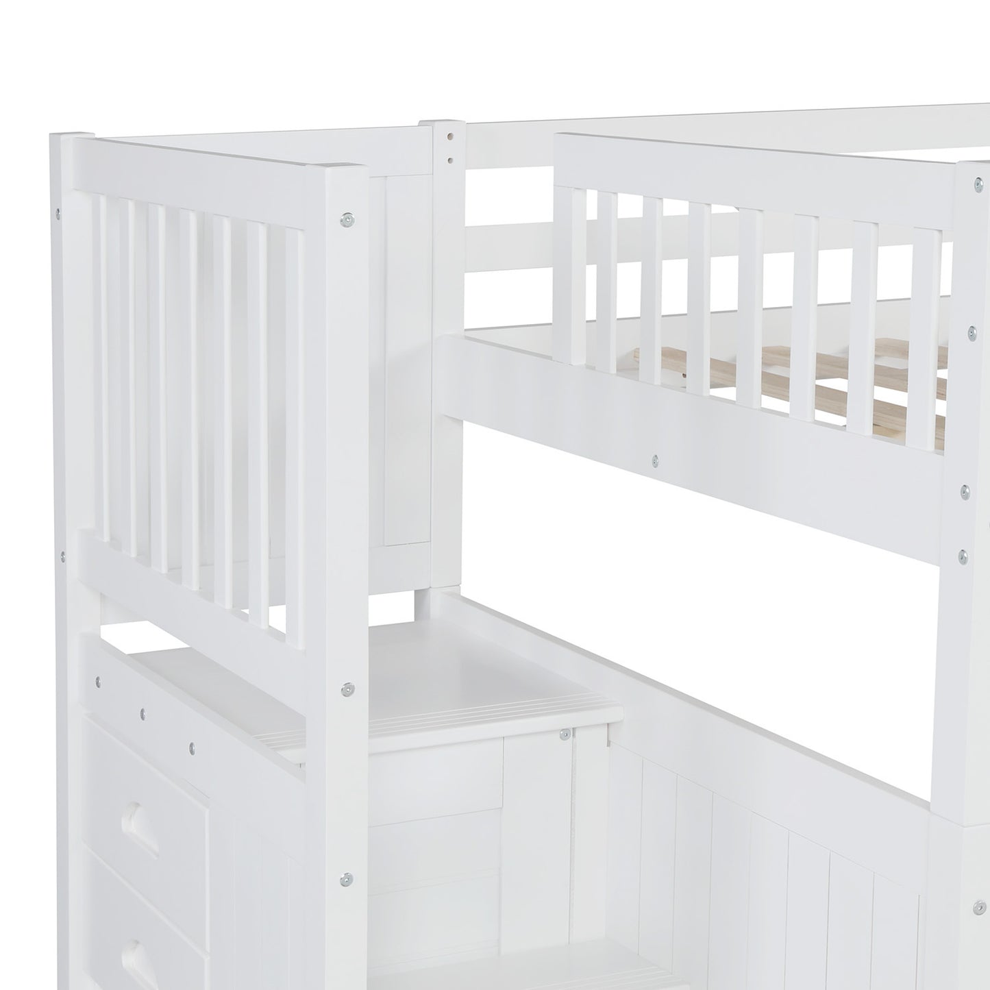 Staircase Full-Over-Full Bunk Bed with Twin Trundle and Storage Drawers - LT000026AAK