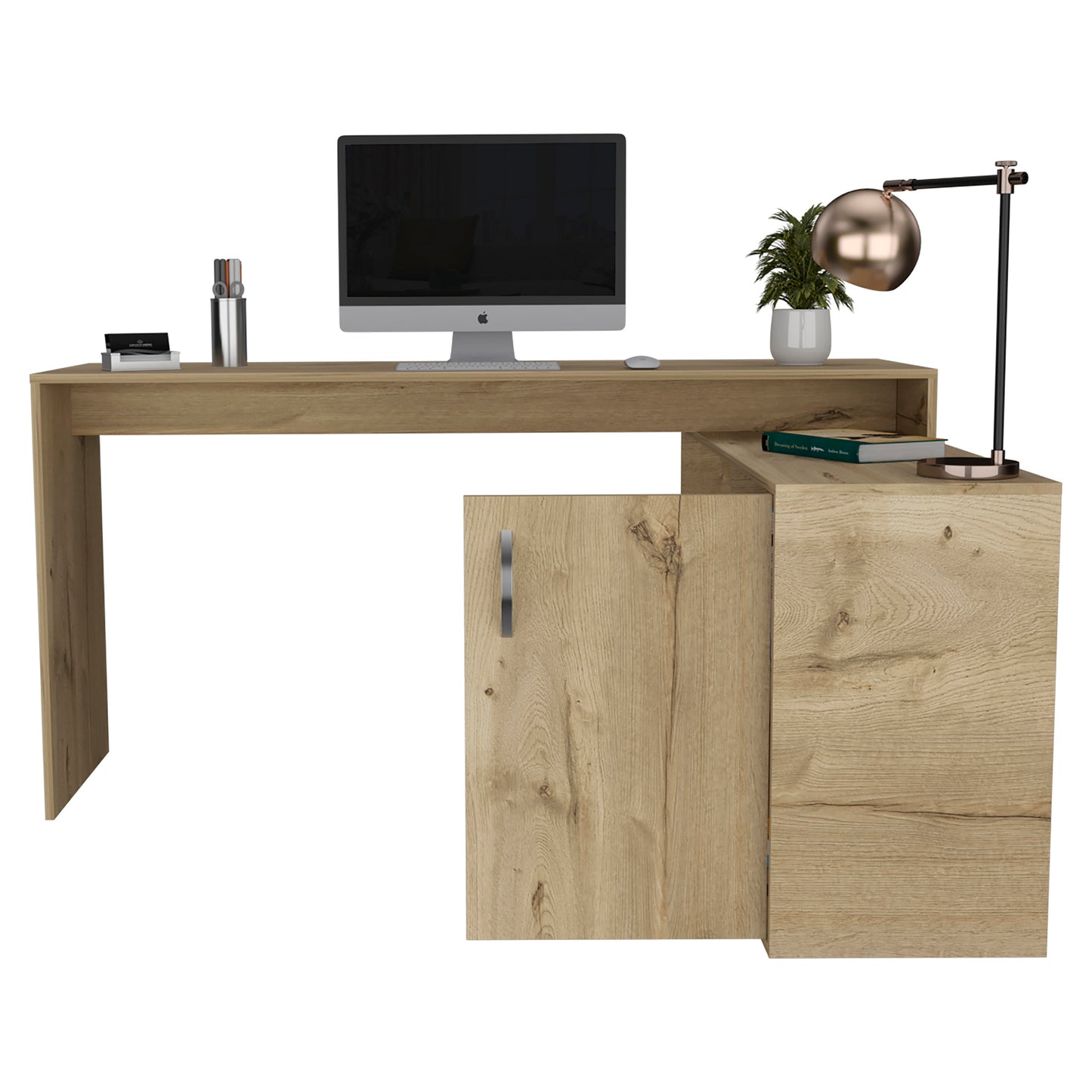 Contemporary Light Oak L-Shaped Office Desk with Spacious Storage Options