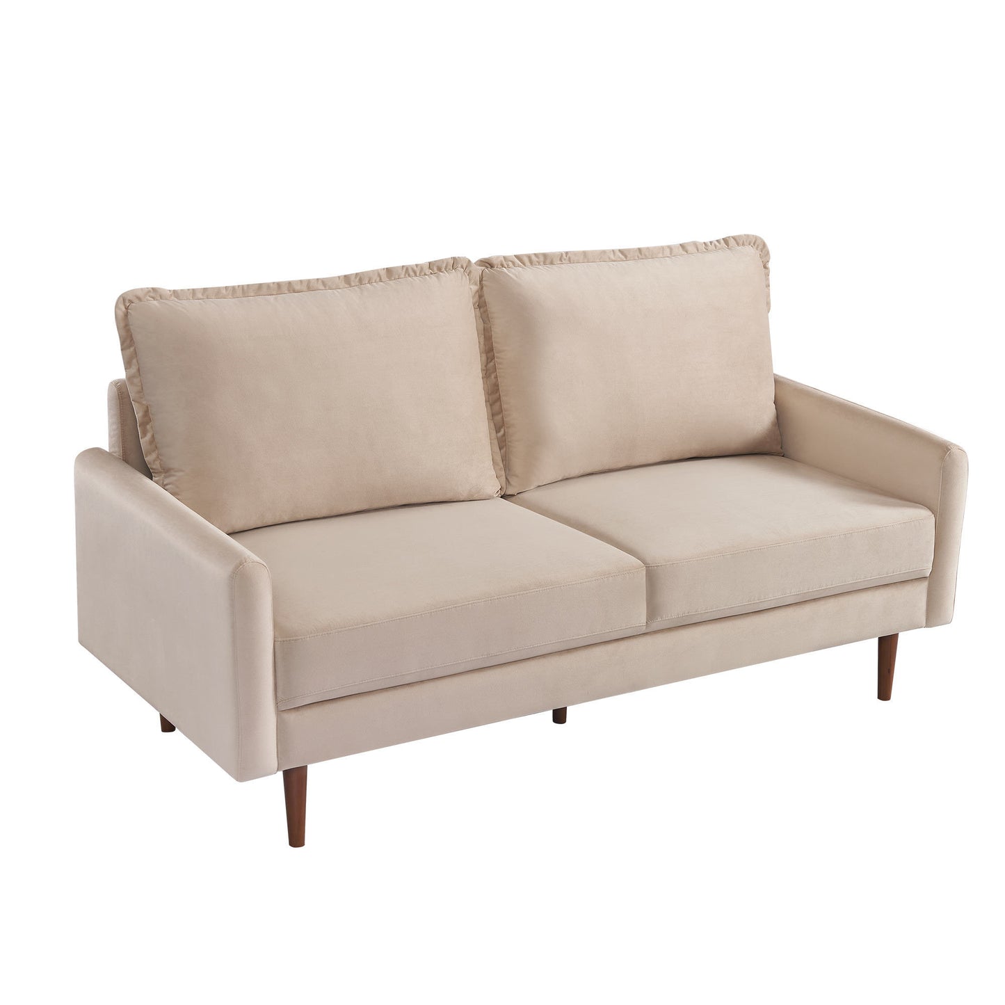 69 Inches Beige Velvet Upholstered 3-Seater Sofa with Modern Craftsmanship