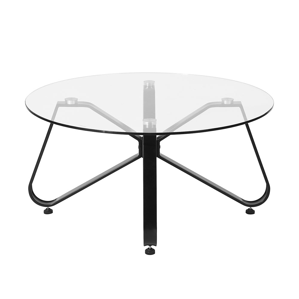 31.5-inch Tempered Glass Round Coffee Table with Metal Legs, Black