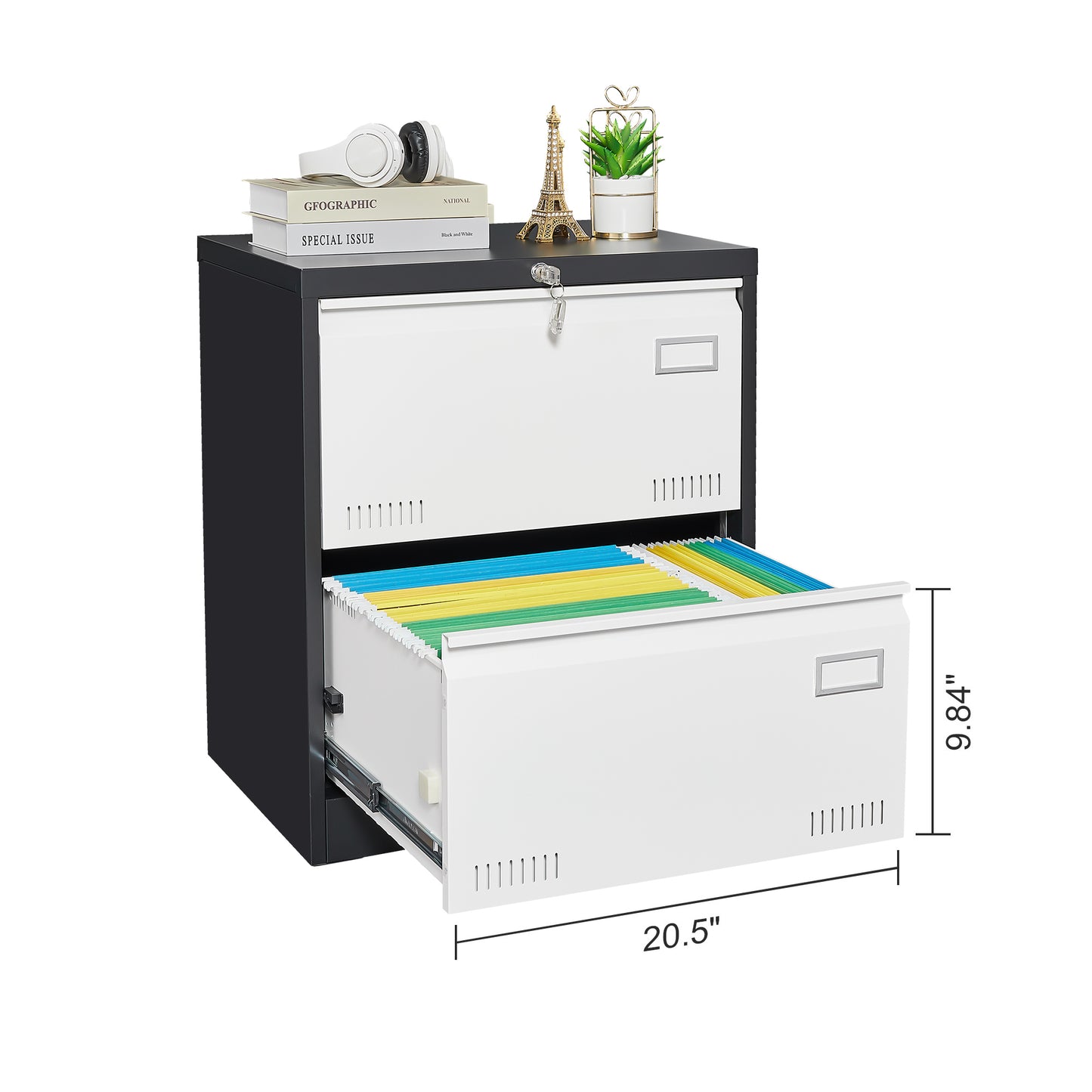 Locking Metal Lateral File Cabinet with 2 Drawers for Home Office