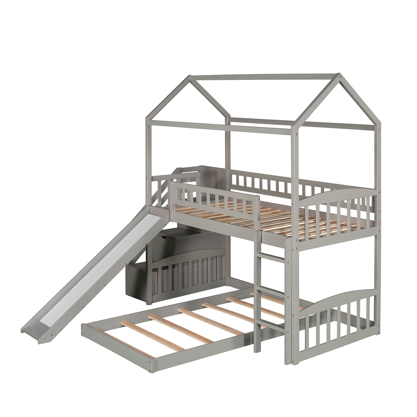 White House Design Twin Over Twin Bunk Bed with Slide and Storage Steps