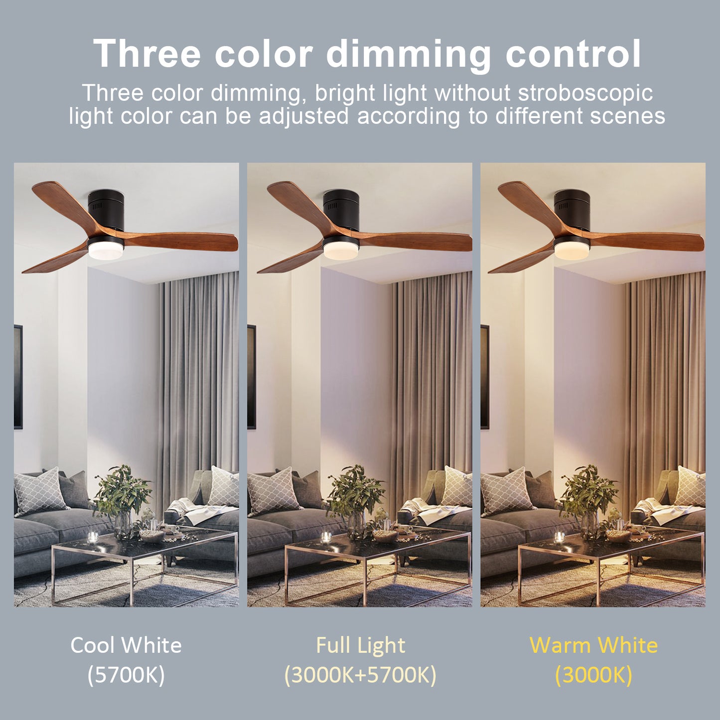 52 Inch Modern Wooden Ceiling Fan With Remote Control And LED Light