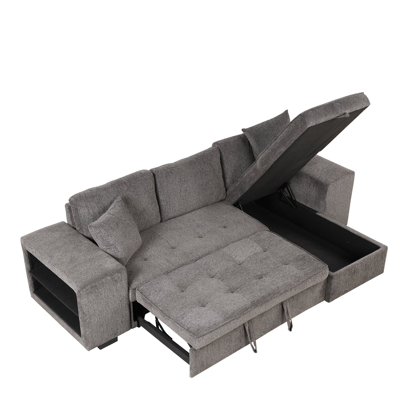 Modern L-Shape 3 Seat Reversible Sectional Sleeper Sofa with Storage Chaise and 2 Stools