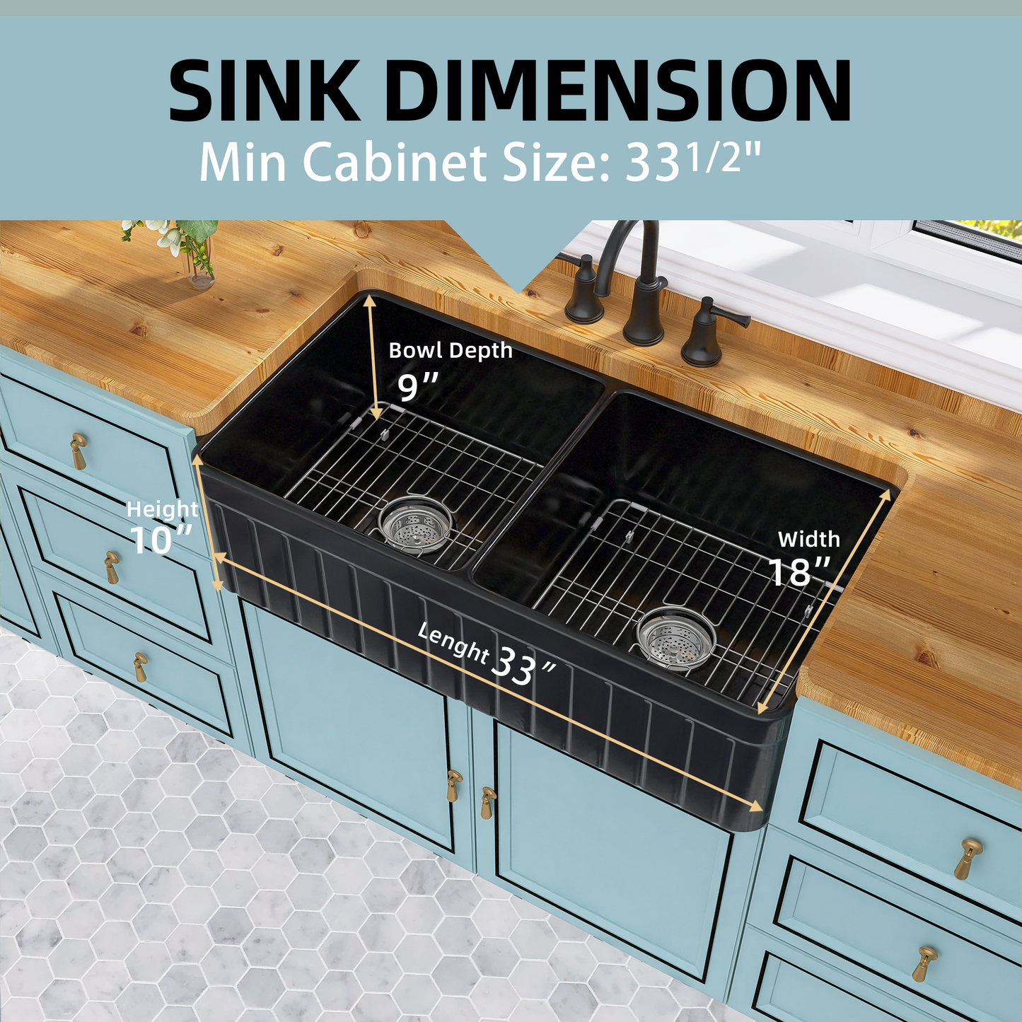 Black Double Bowl Fireclay Farmhouse Kitchen Sink