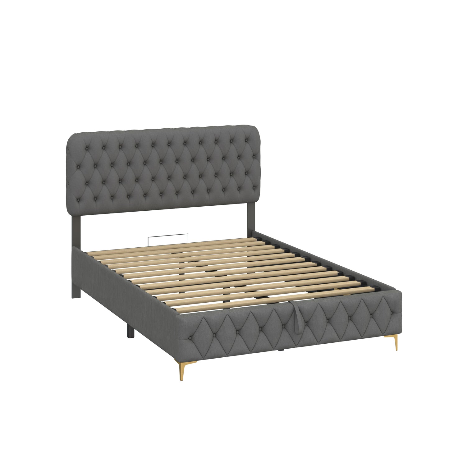 Full Platform Bed Frame With pneumatic hydraulic function, Velvet Upholstered Bed with Deep Tufted Buttons, Lift up storage bed With Hidden Underbed Oversized Storage,  Gray