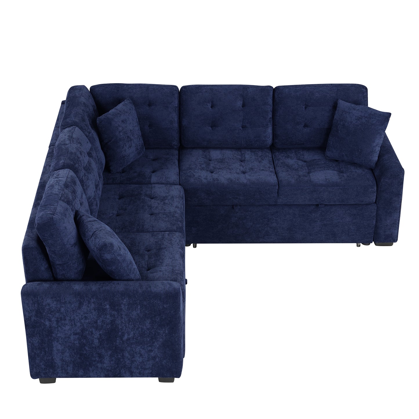 Convertible Navy Blue L-Shape Sleeper Sofa with USB Ports and Power Sockets