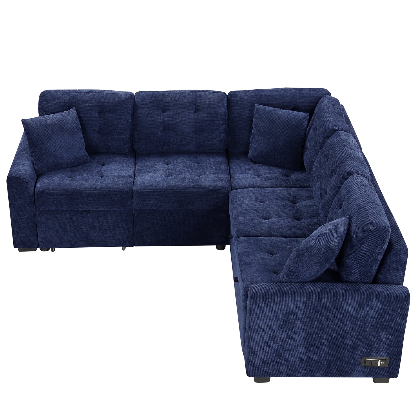 Convertible Navy Blue L-Shape Sleeper Sofa with USB Ports and Power Sockets