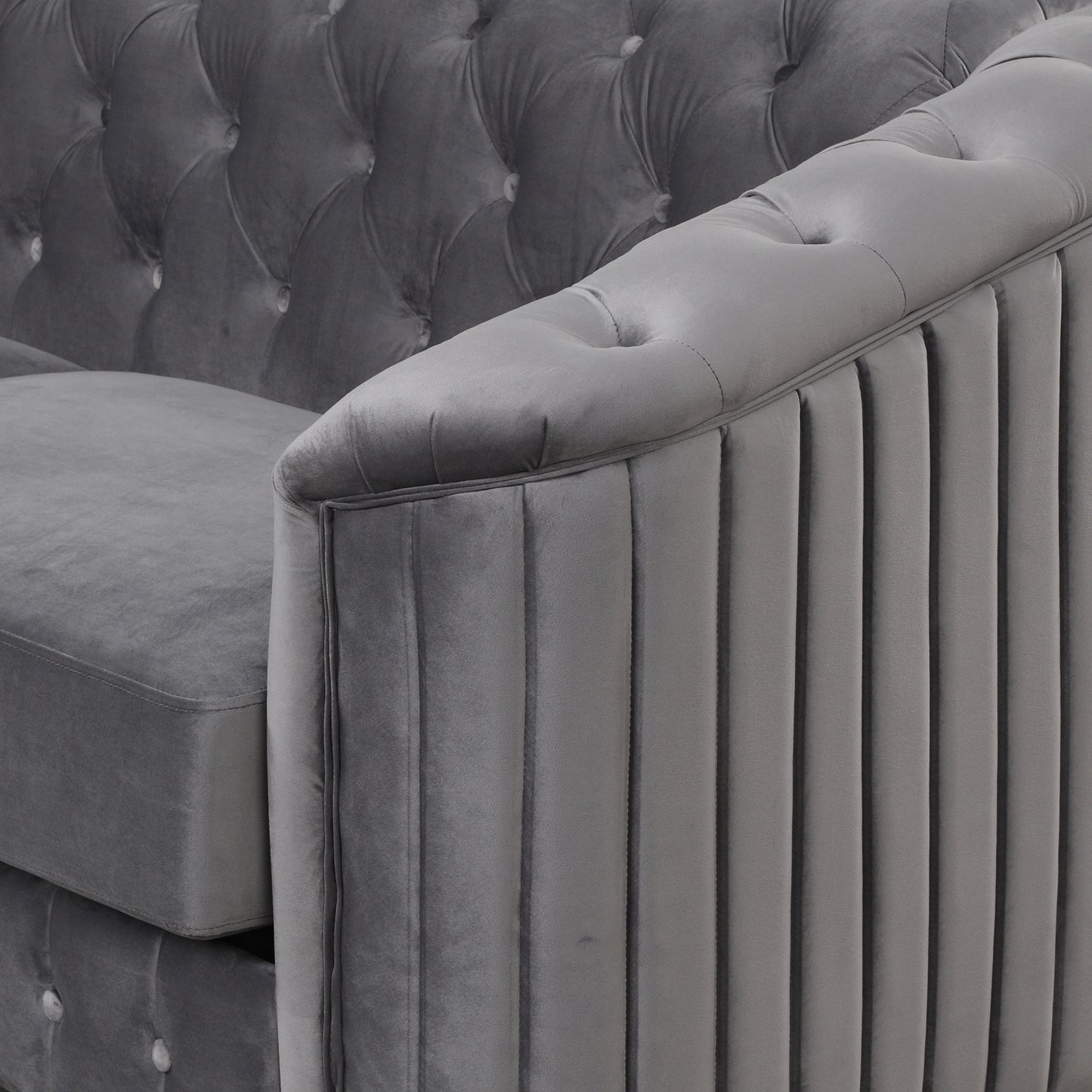 Modern Gray Velvet Loveseat Sofa with Removable Seat Cushion