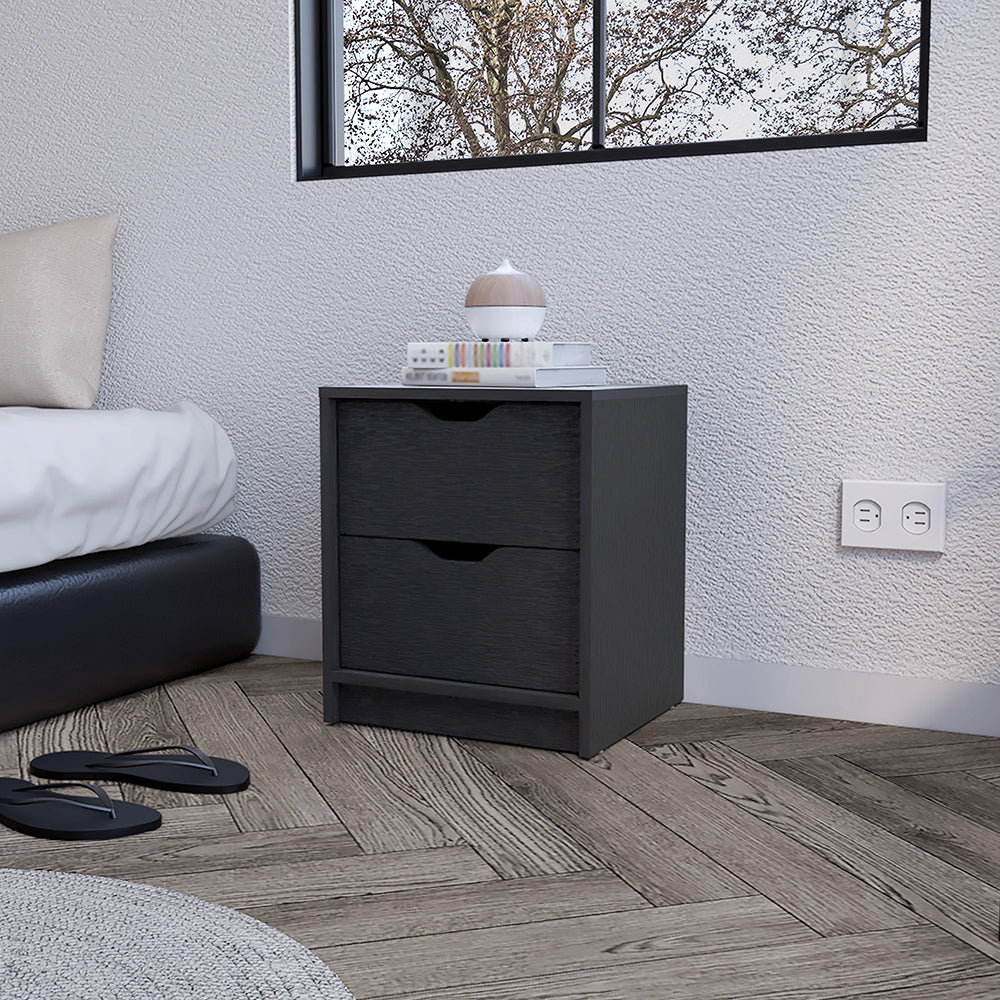 Nightstand Gandu, Two Drawers, Black Wengue Finish