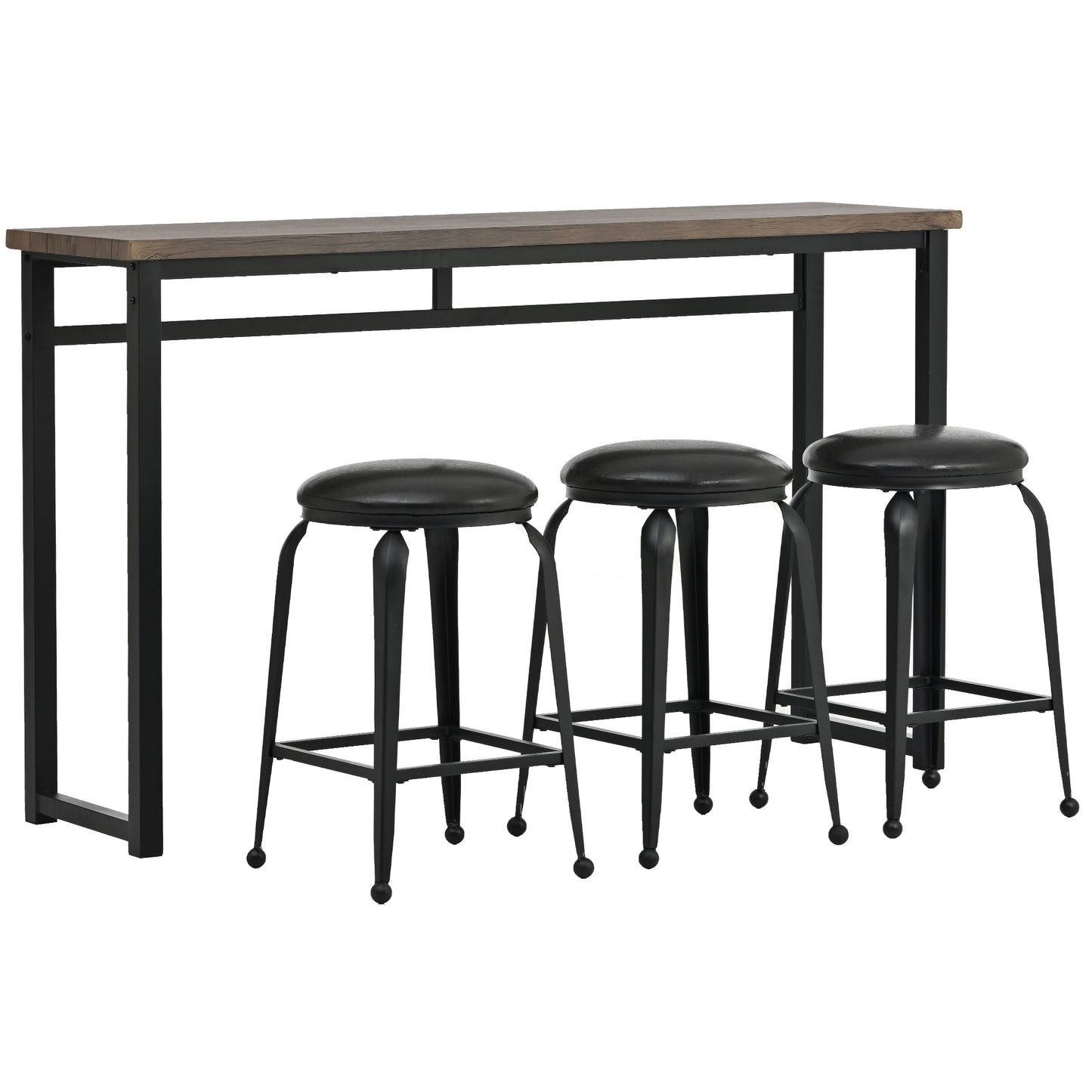 TREXM 4-Piece Kitchen Counter Height Dining Table Set, Industrial Bar Table with 3 Barstools for Dining Room Bistro (Brown)