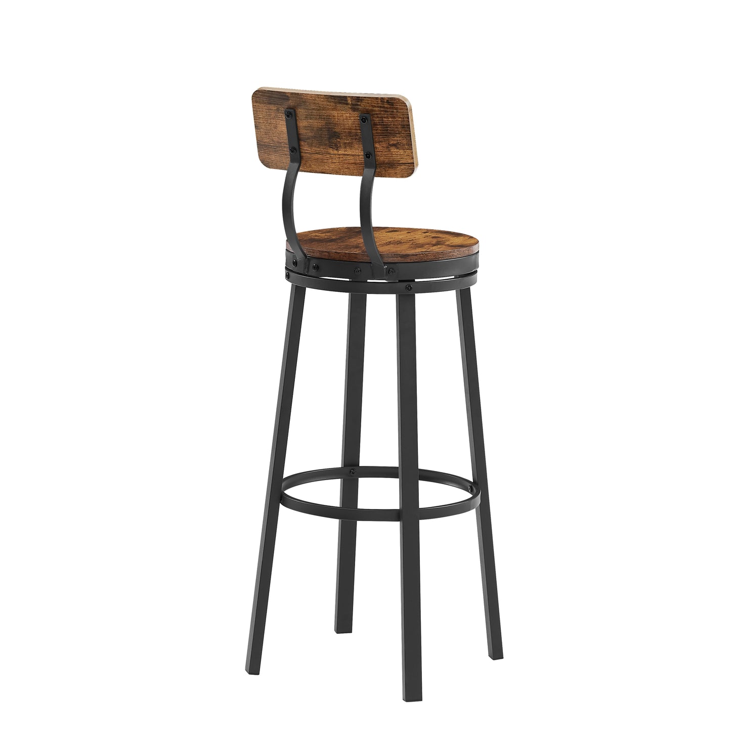 Set of 2 Industrial Swivel Bar Stools with Backrest