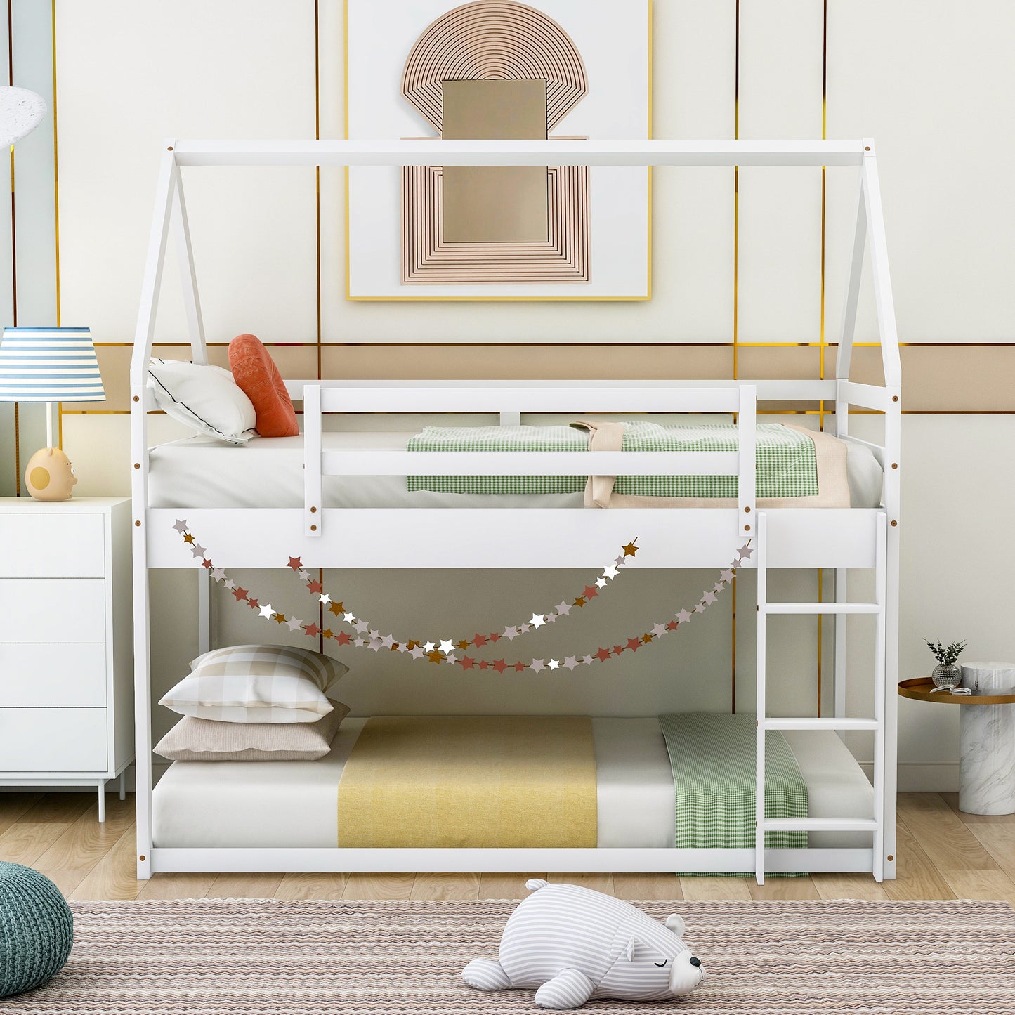 House Shaped Twin over Twin Low Bunk Bed