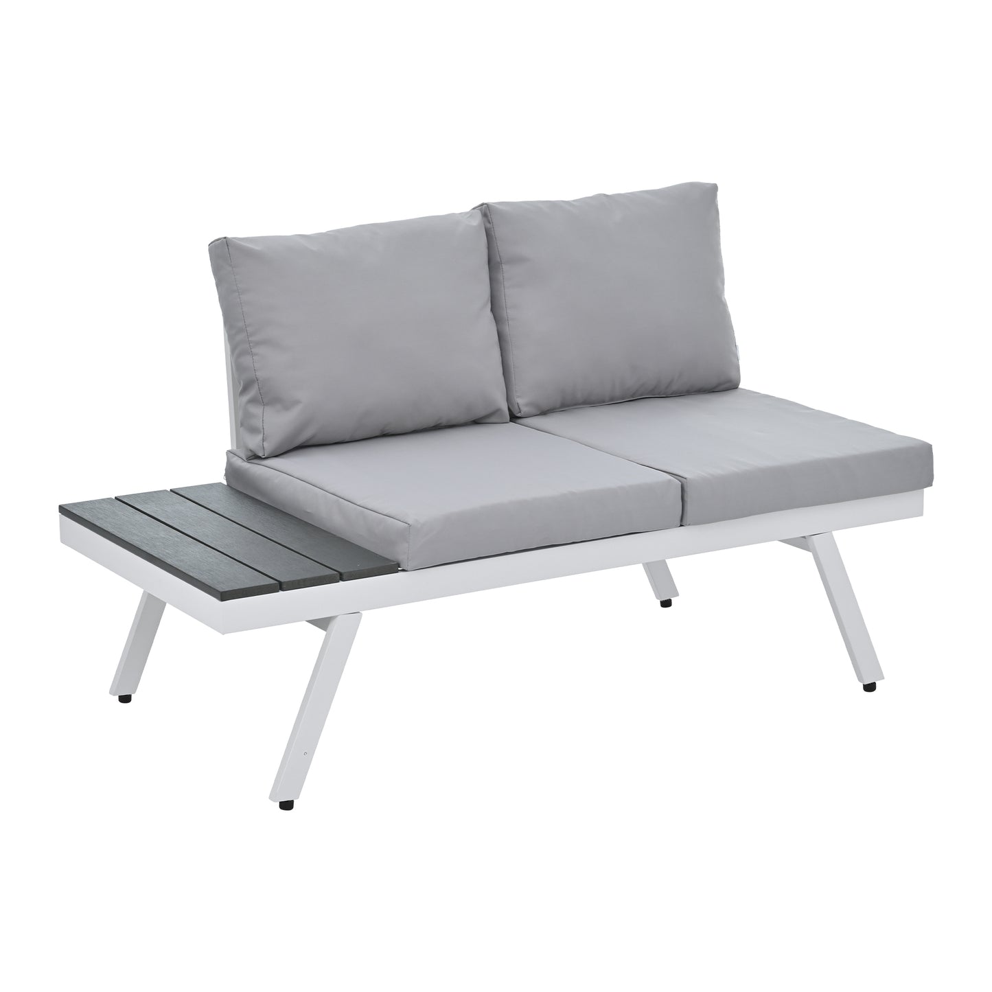 Aluminum Outdoor Patio Furniture Set with End Tables and Coffee Table, White and Grey Sectional Sofa Set