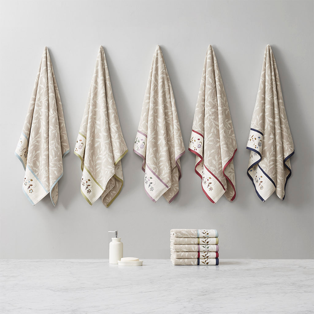 Embroidered Leaf Pattern 6-Piece Cotton Towel Bundle