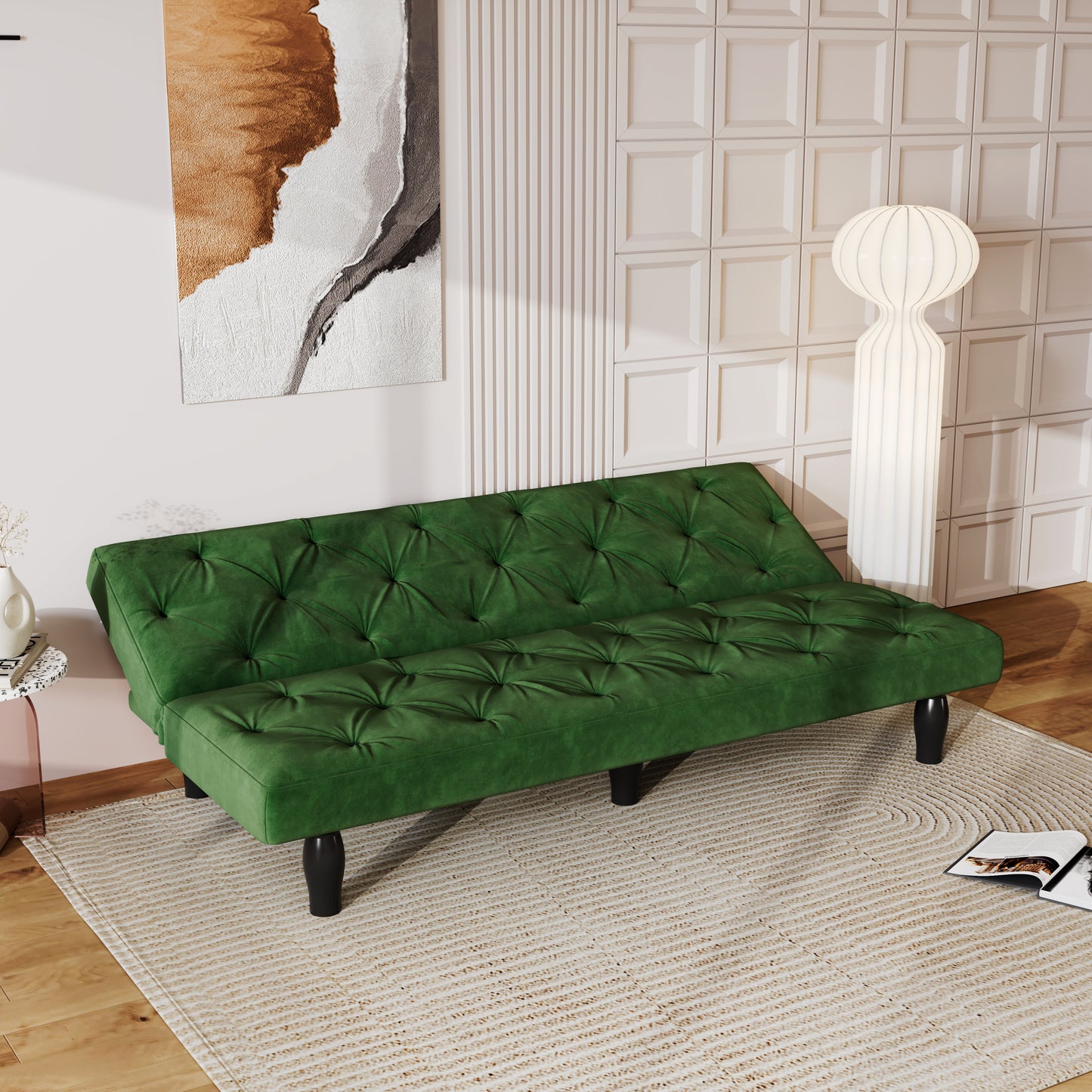 Elegant Green Velvet Sofa Bed with Adjustable Comfort Settings