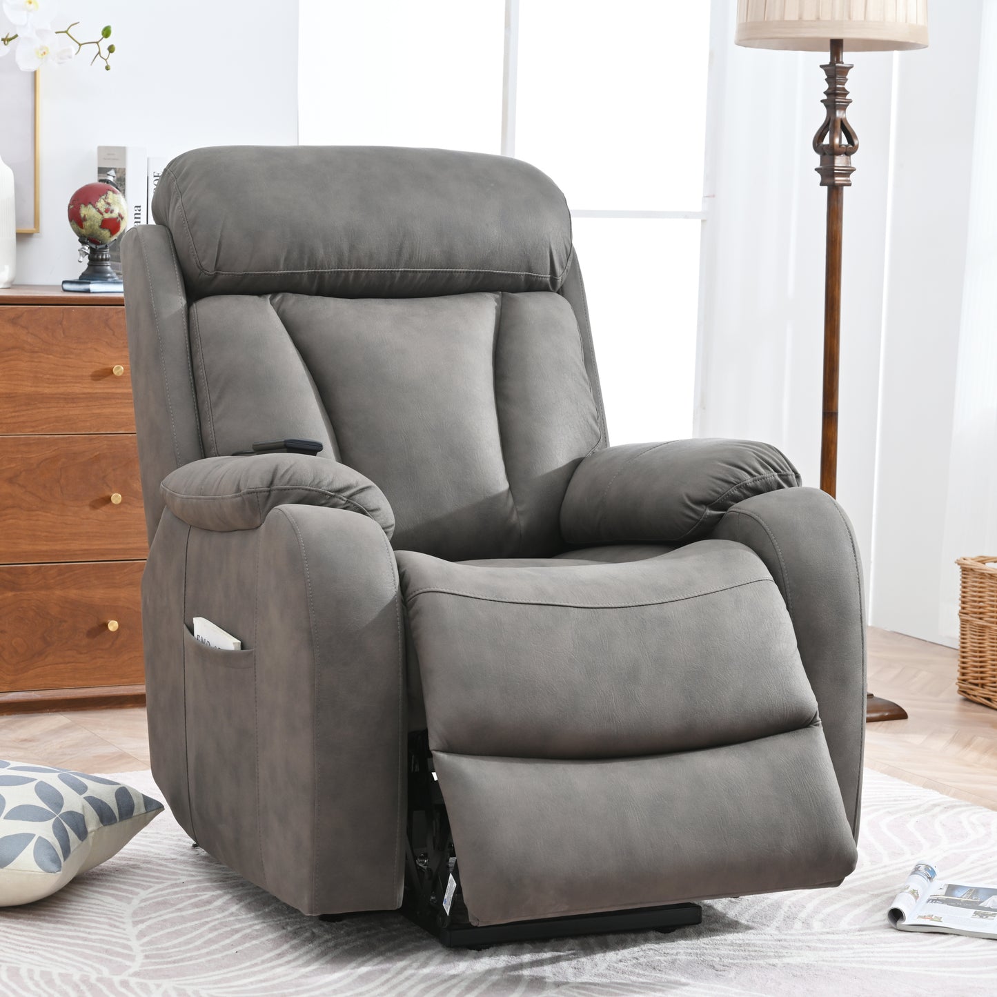 Elderly Power Lift Recliner Chair with Remote Control, Dark Gray Fabric