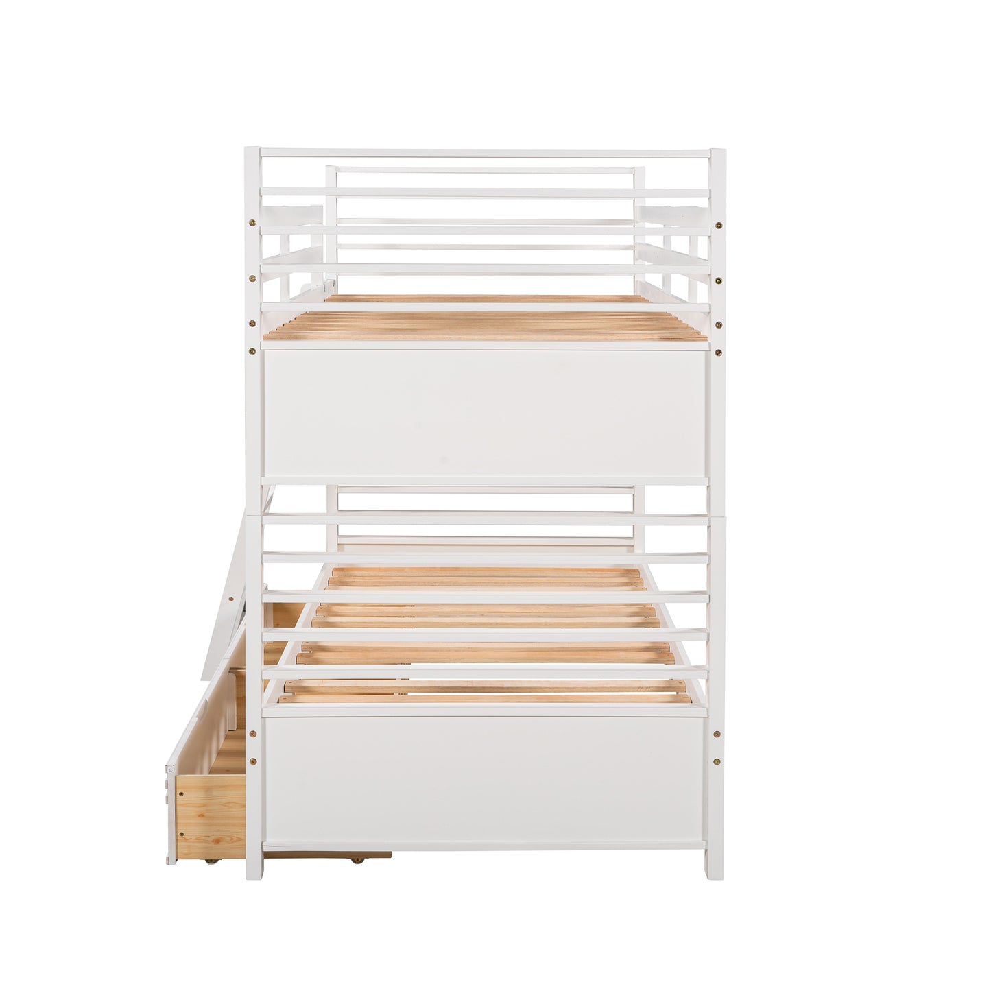 White Twin Bunk Bed with Two Underbed Drawers for Space-Saving Sleepovers