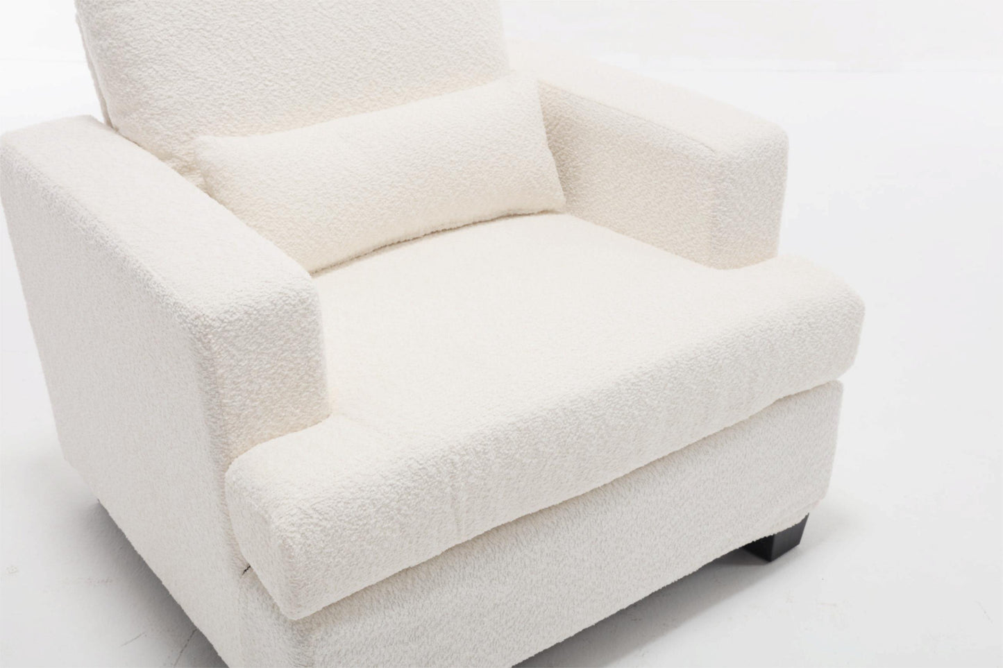 Contemporary 37 Modern Chair with Square Armrest, Removable Back Cushion, and Waist Pillow (White & Gray Fabric)