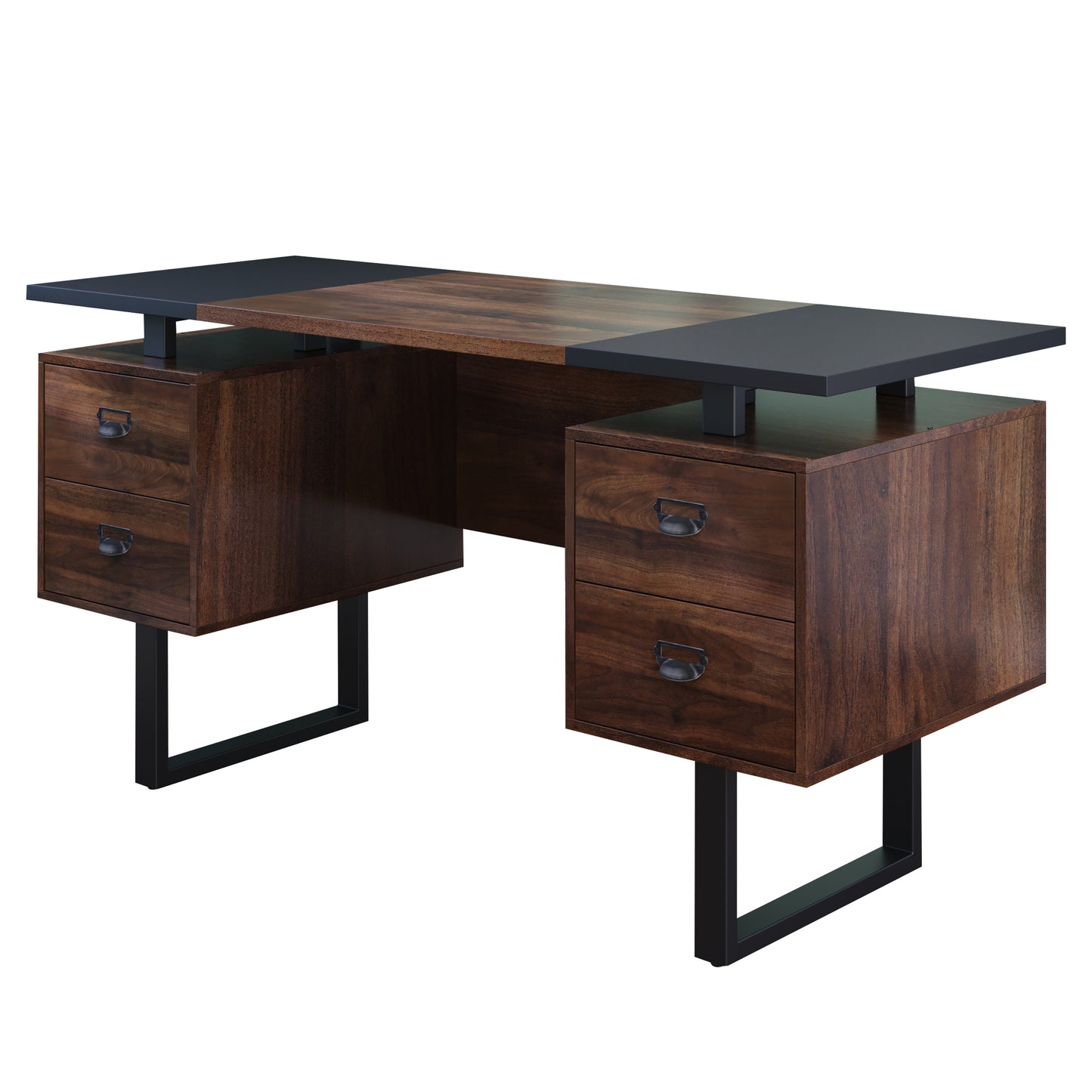 Rustic Brown Solid Wood Computer Desk with 4 Drawers