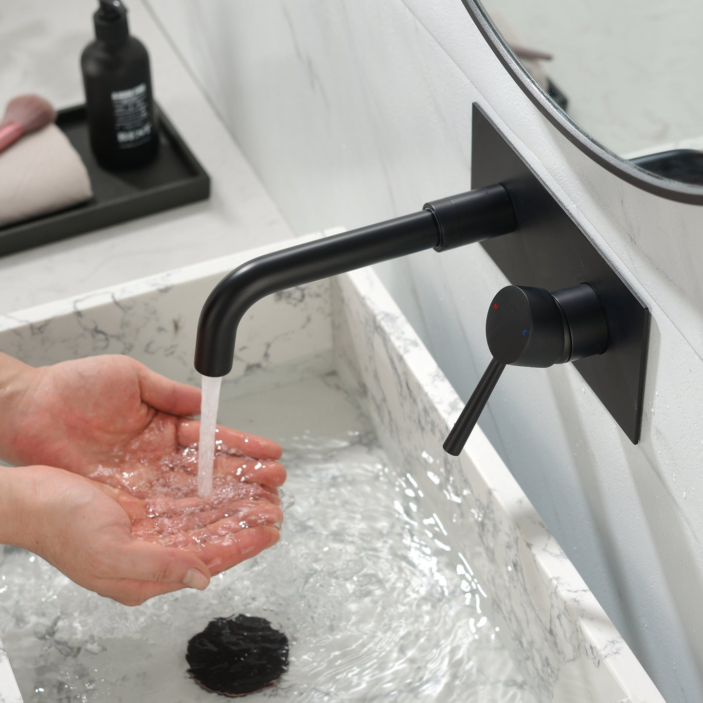 Sleek Matte Black Brass Wall Mounted Bathroom Faucet